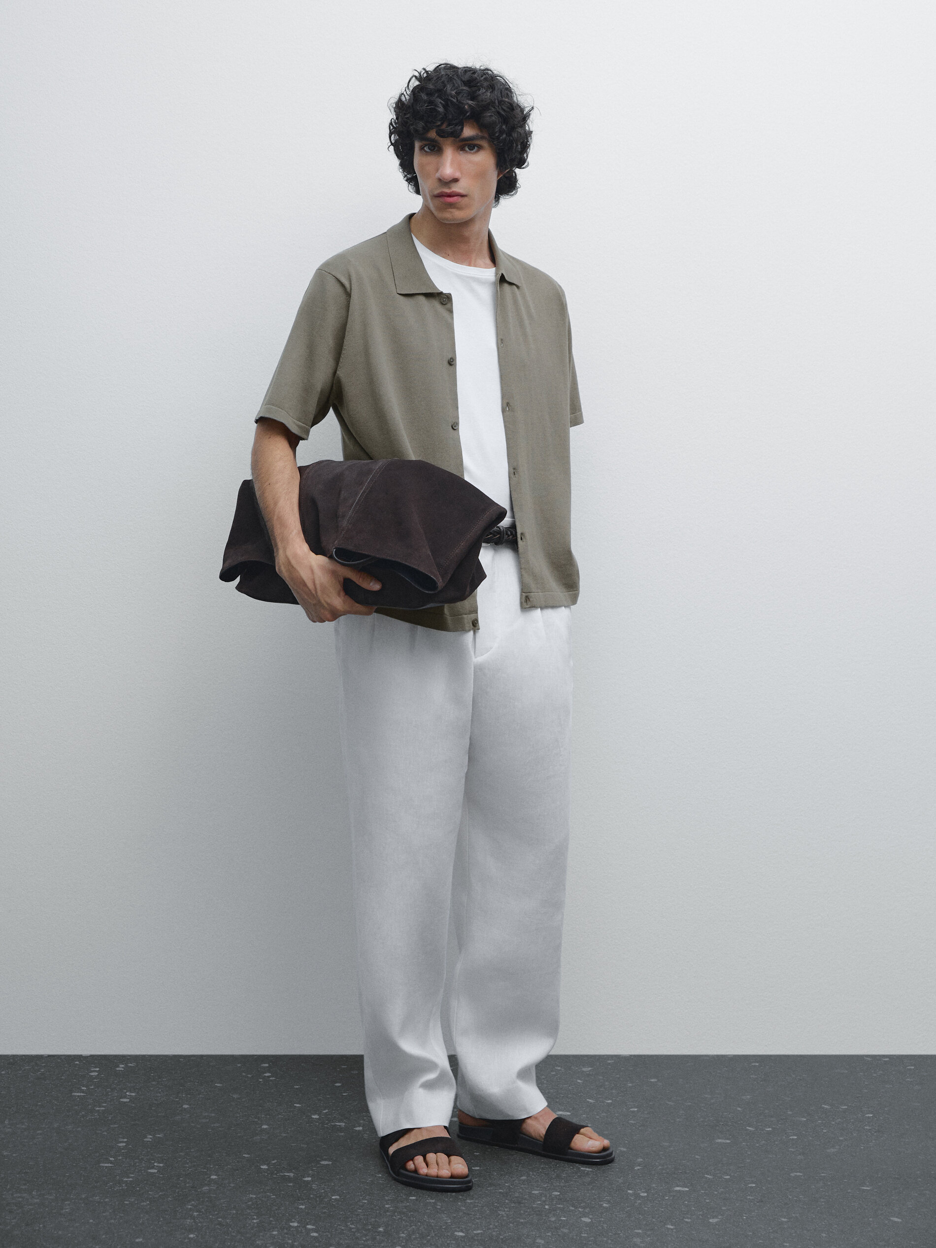 Cardigan In Maglia Con Collo A Polo - Cachi - S - Massimo Dutti - Maschile