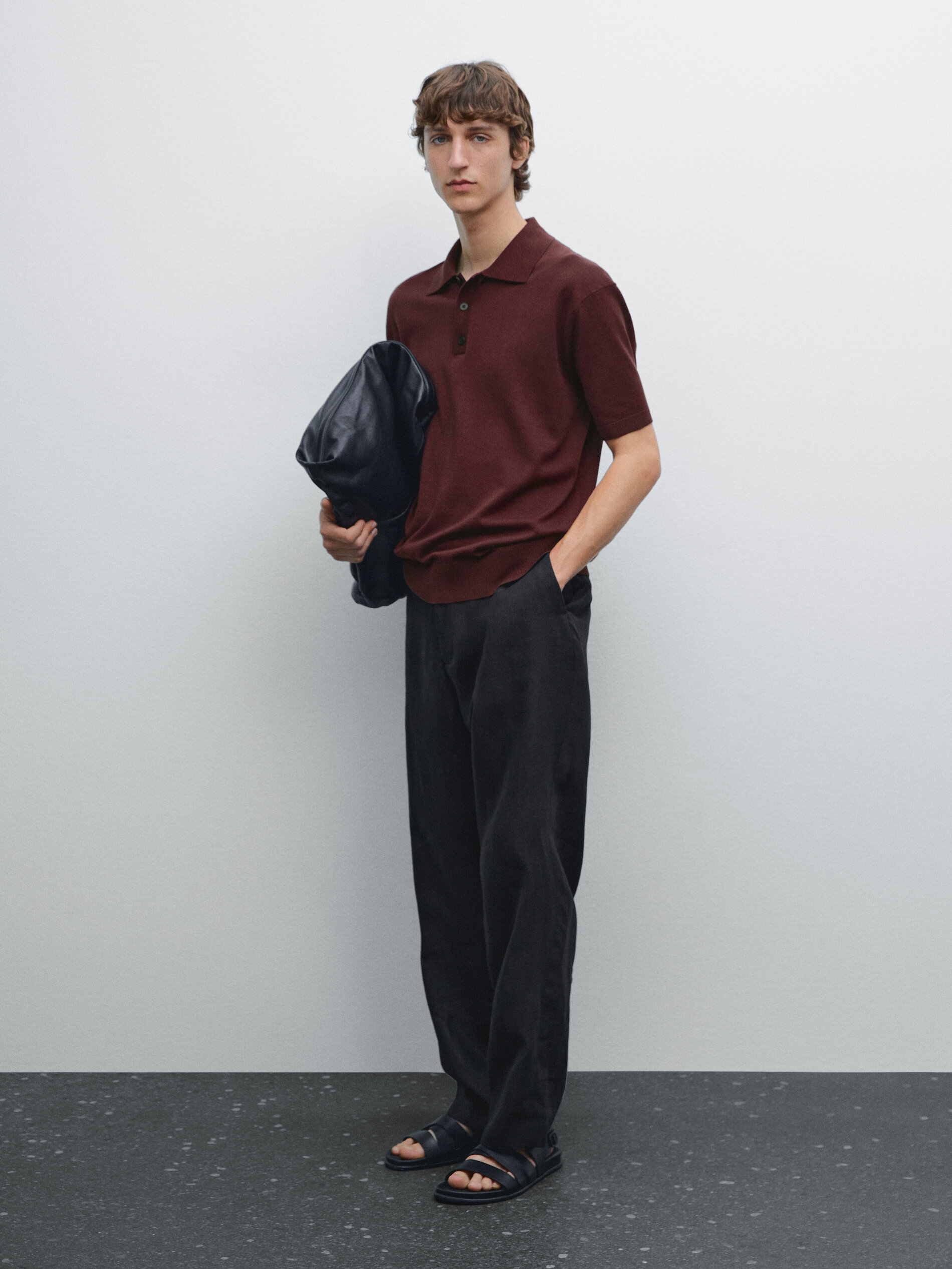 Polo En Maille Regular Fit 100 % Coton - Grenat - M - Massimo Dutti - Homme