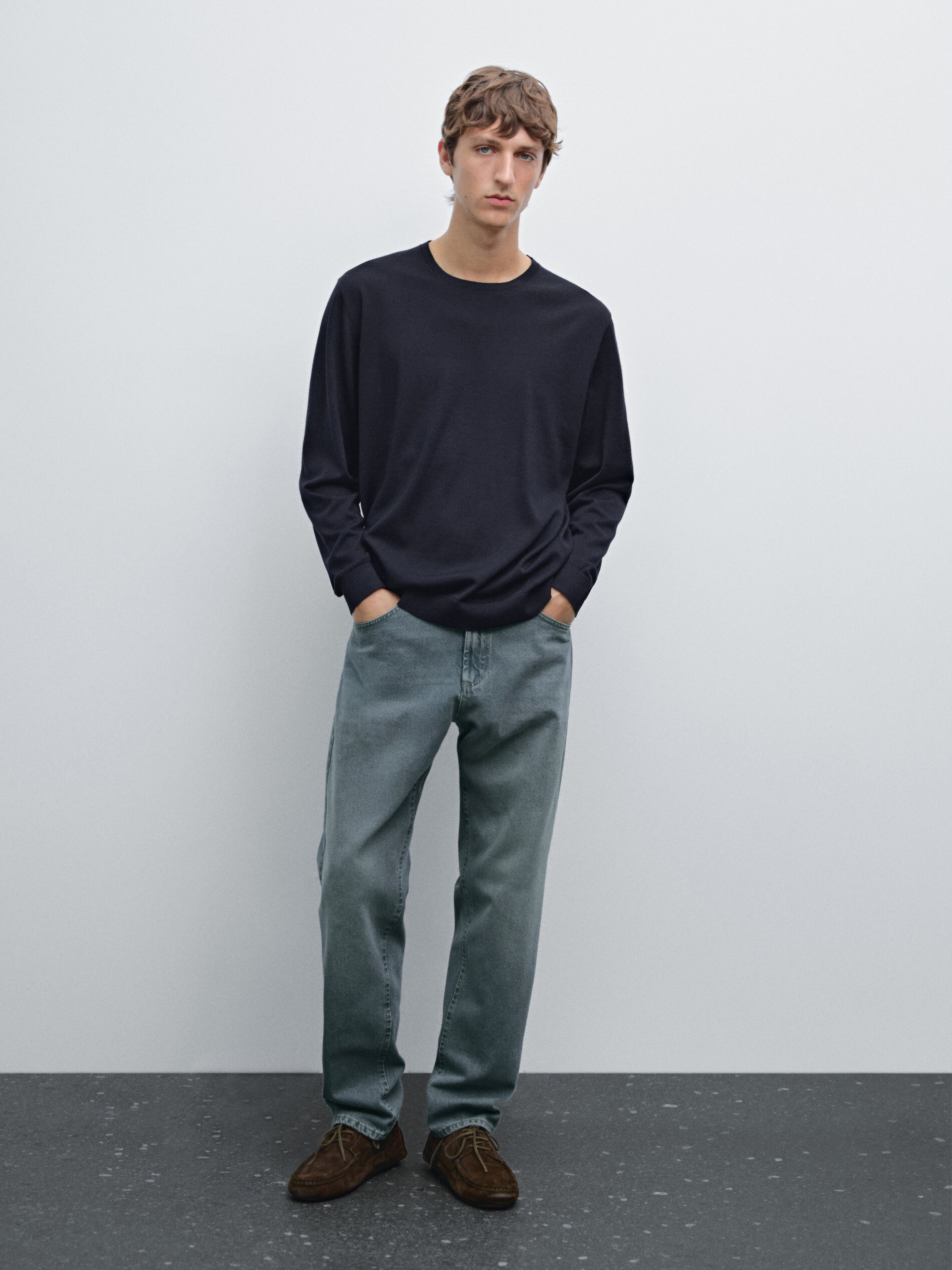 Pull En Maille 100 % Laine Mérinos - Bleu Marine - L - Massimo Dutti - Homme
