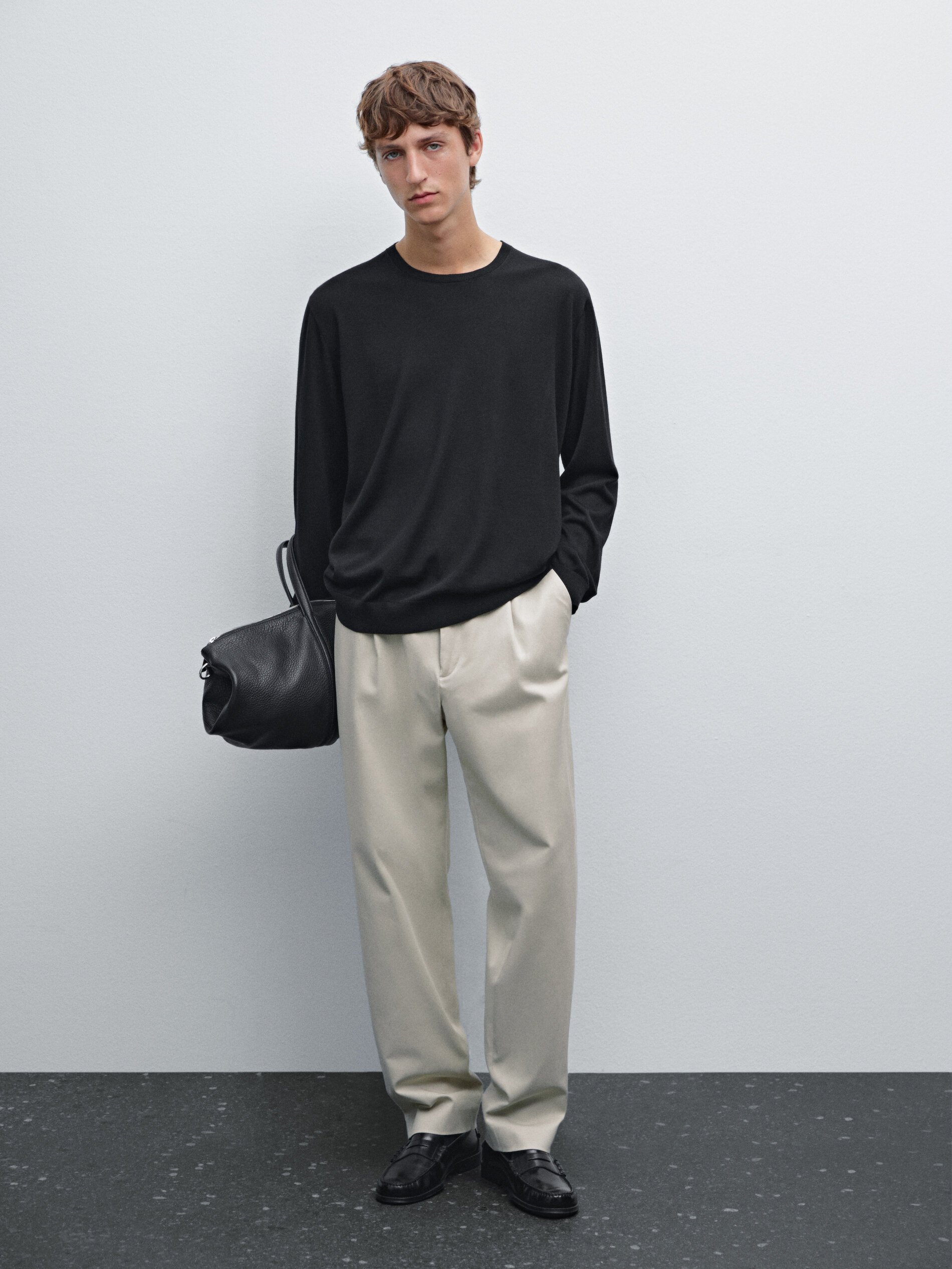 Pull En Maille 100 % Laine Mérinos - Noir - L - Massimo Dutti - Homme