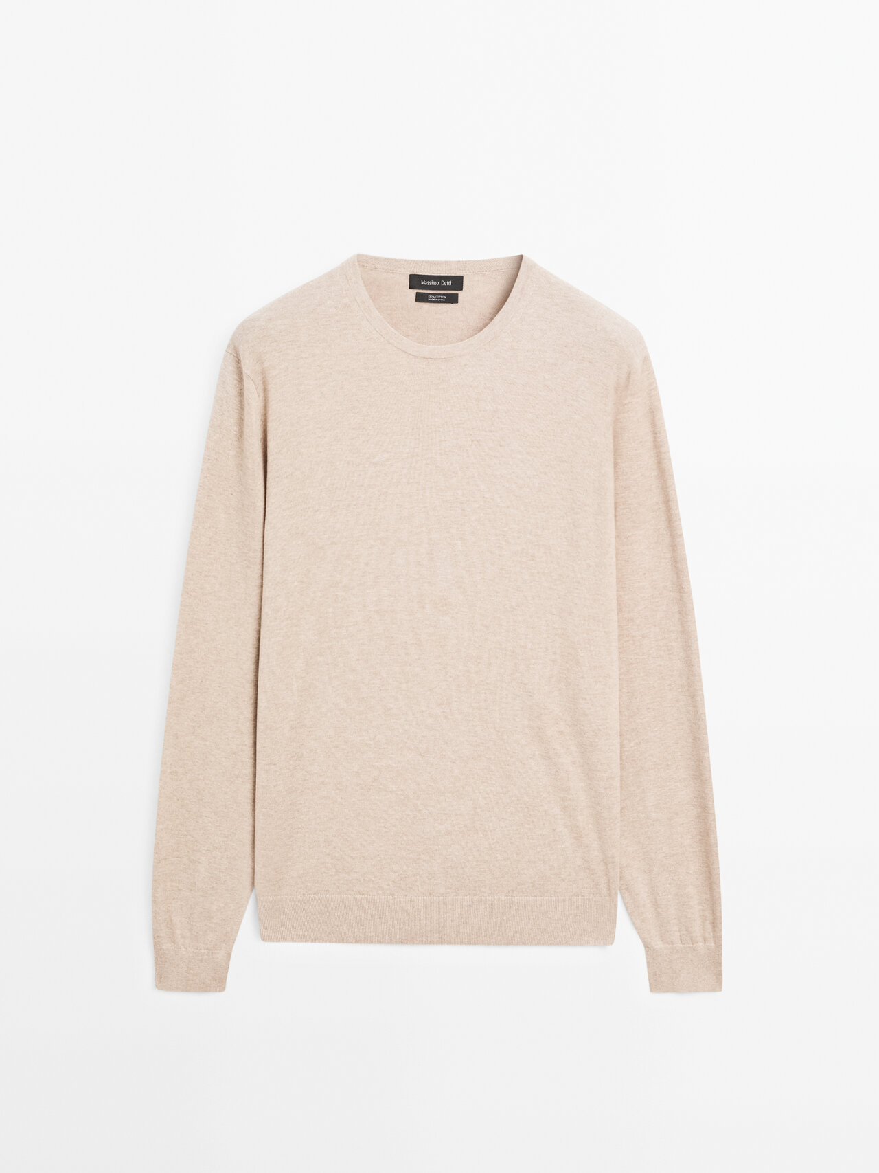 Massimo Dutti - Heren - Katoenen Tricot Trui Met Lange Mouw - Zand - M