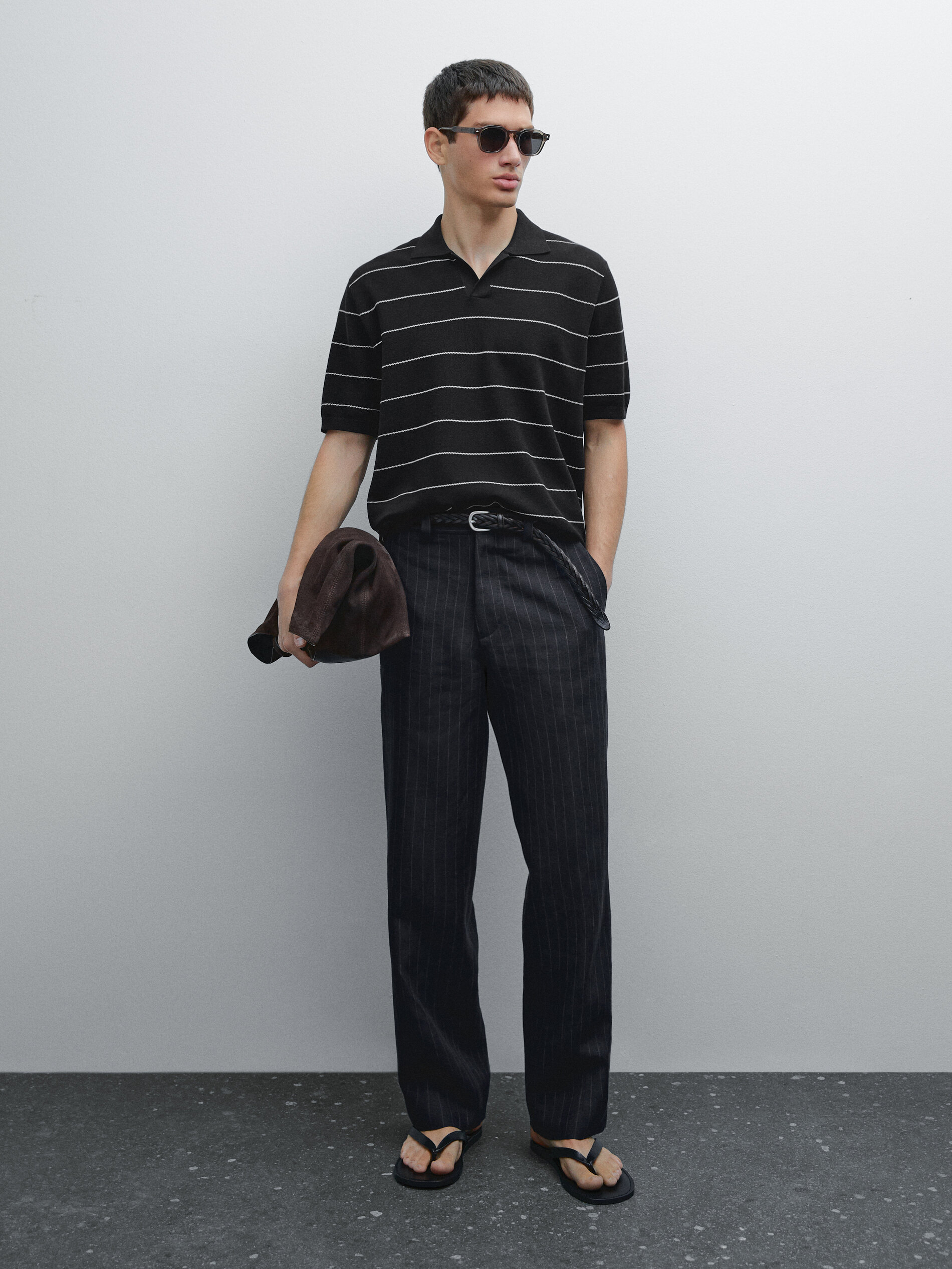 Polo A Righe A Maniche Corte In Cotone - Blu Marino - M - Massimo Dutti - Maschile