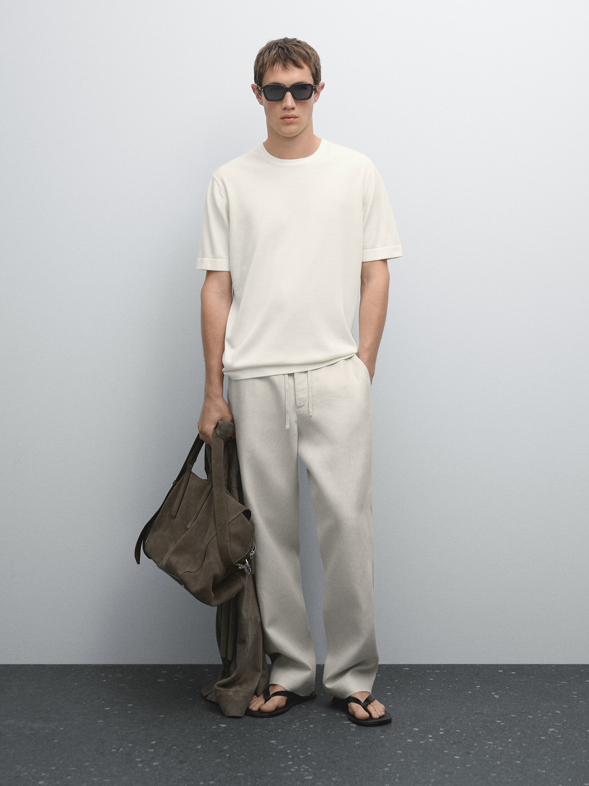 Pull En Maille 100 % Coton À Manches Courtes - Cru - Xl - Massimo Dutti - Homme