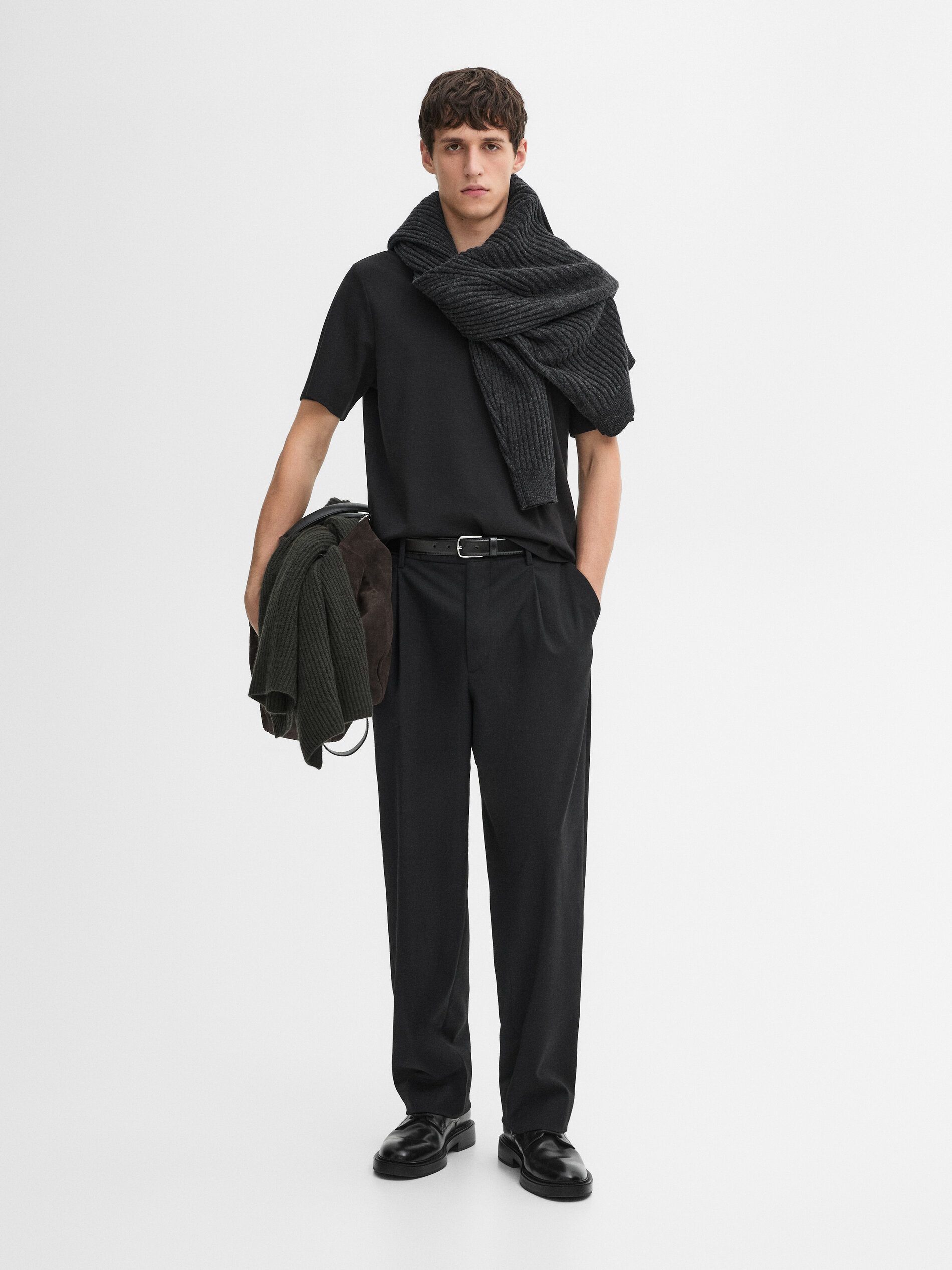 T-Shirt À Manches Courtes En Coton Mélangé - Noir - M - Massimo Dutti - Homme