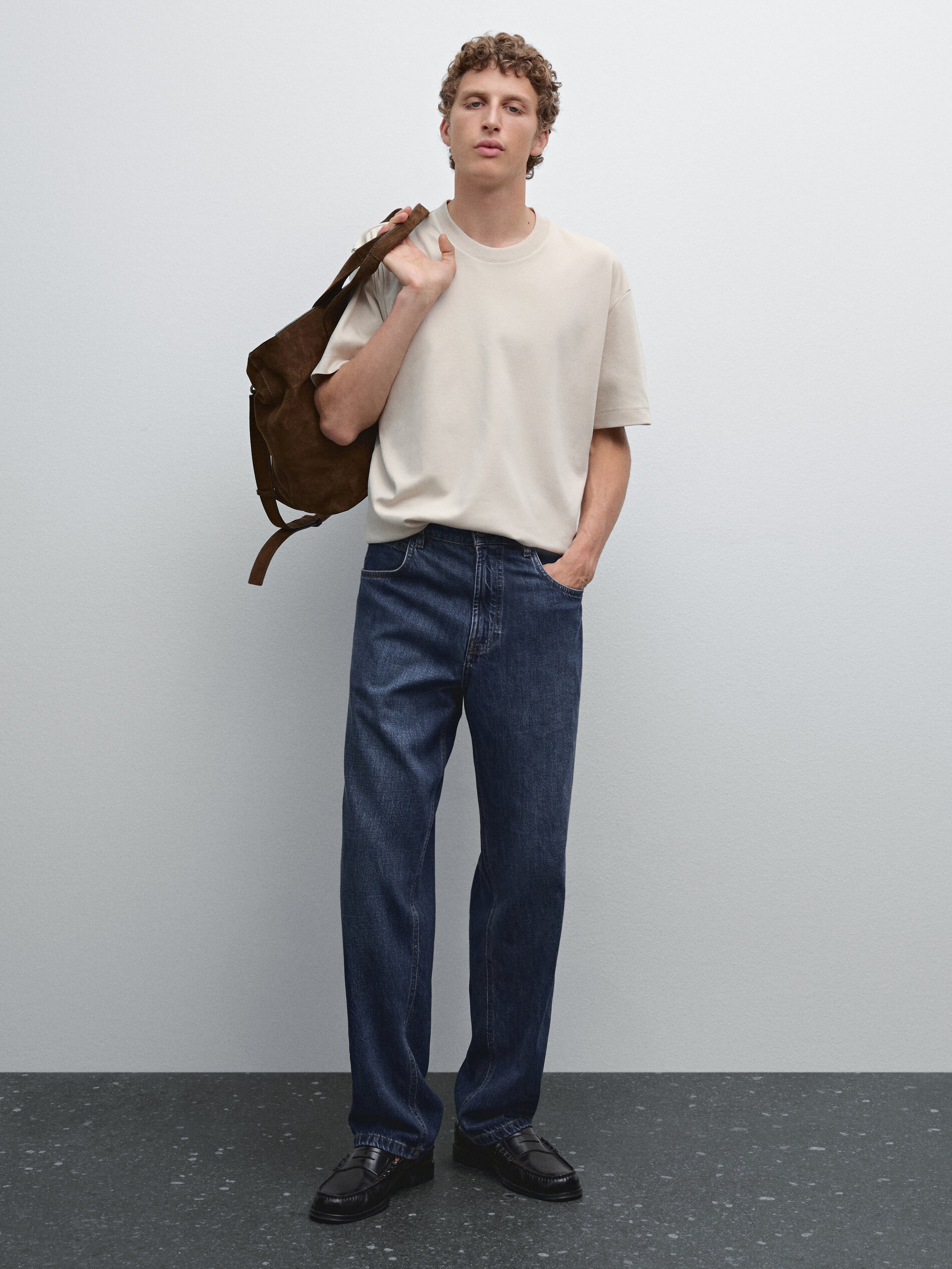 Maglietta Medium Weight 100% Cotone - Sabbia Chiaro - Xl - Massimo Dutti - Maschile
