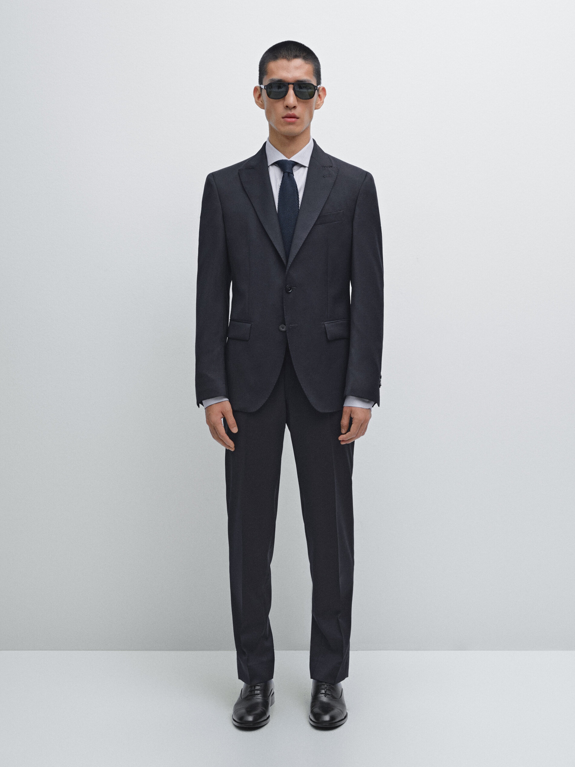 Veste De Costume Unie 100 % Laine - Bleu Marine - 48 - Massimo Dutti - Homme