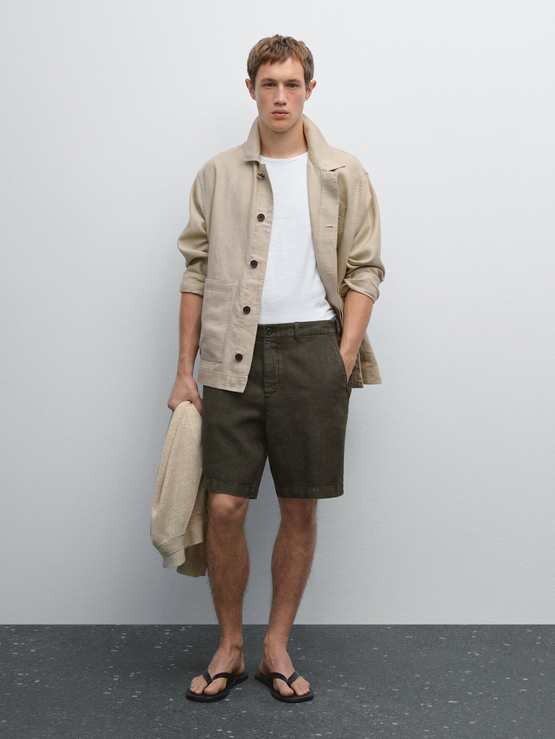 Bermuda 100 % Lin - Kaki Sombre - 44 - Massimo Dutti - Homme