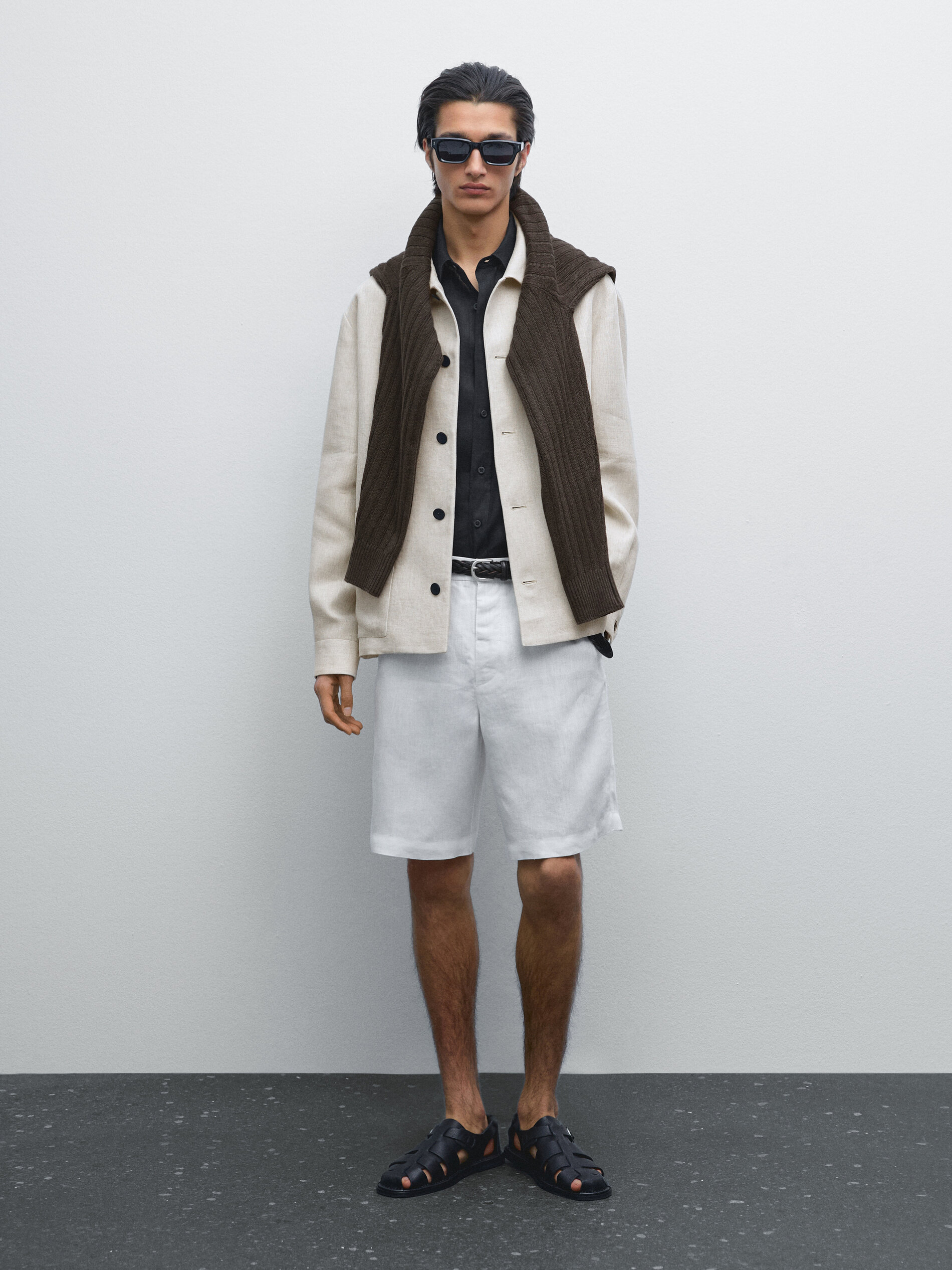 Bermuda Semi-Jogger 100 % Lin - Blanc - L - Massimo Dutti - Homme