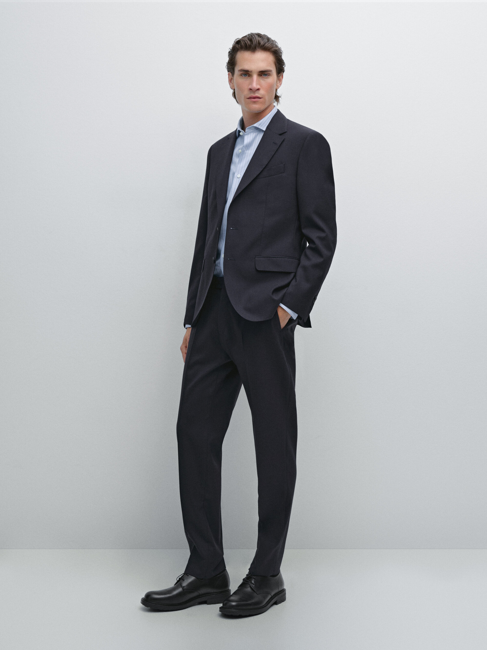 Veste De Costume En Laine Mélangée - Bleu Marine - 50 - Massimo Dutti - Homme