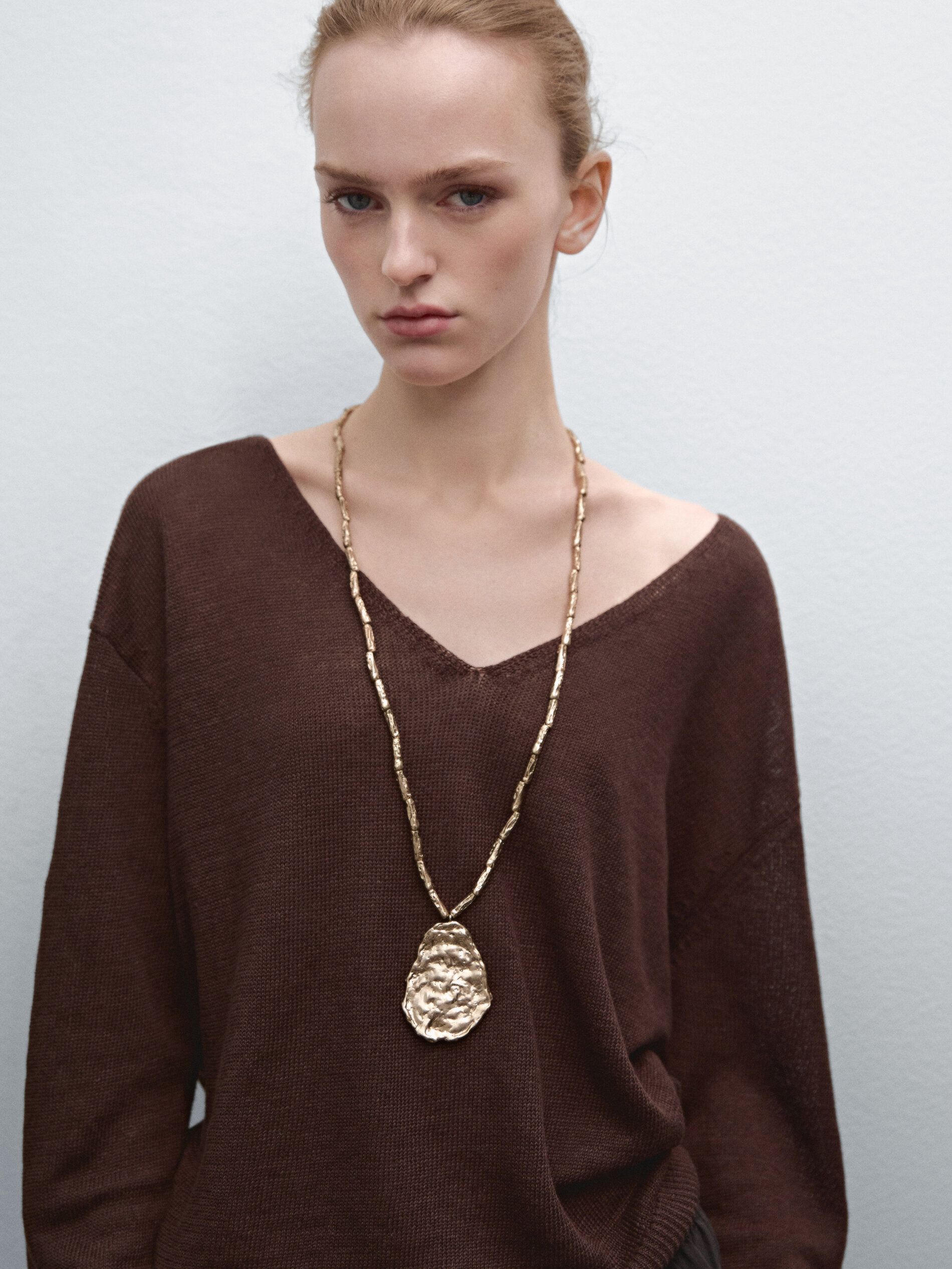 Collier Long Pièce Roche - Métallisé - 01 - Massimo Dutti - Femme
