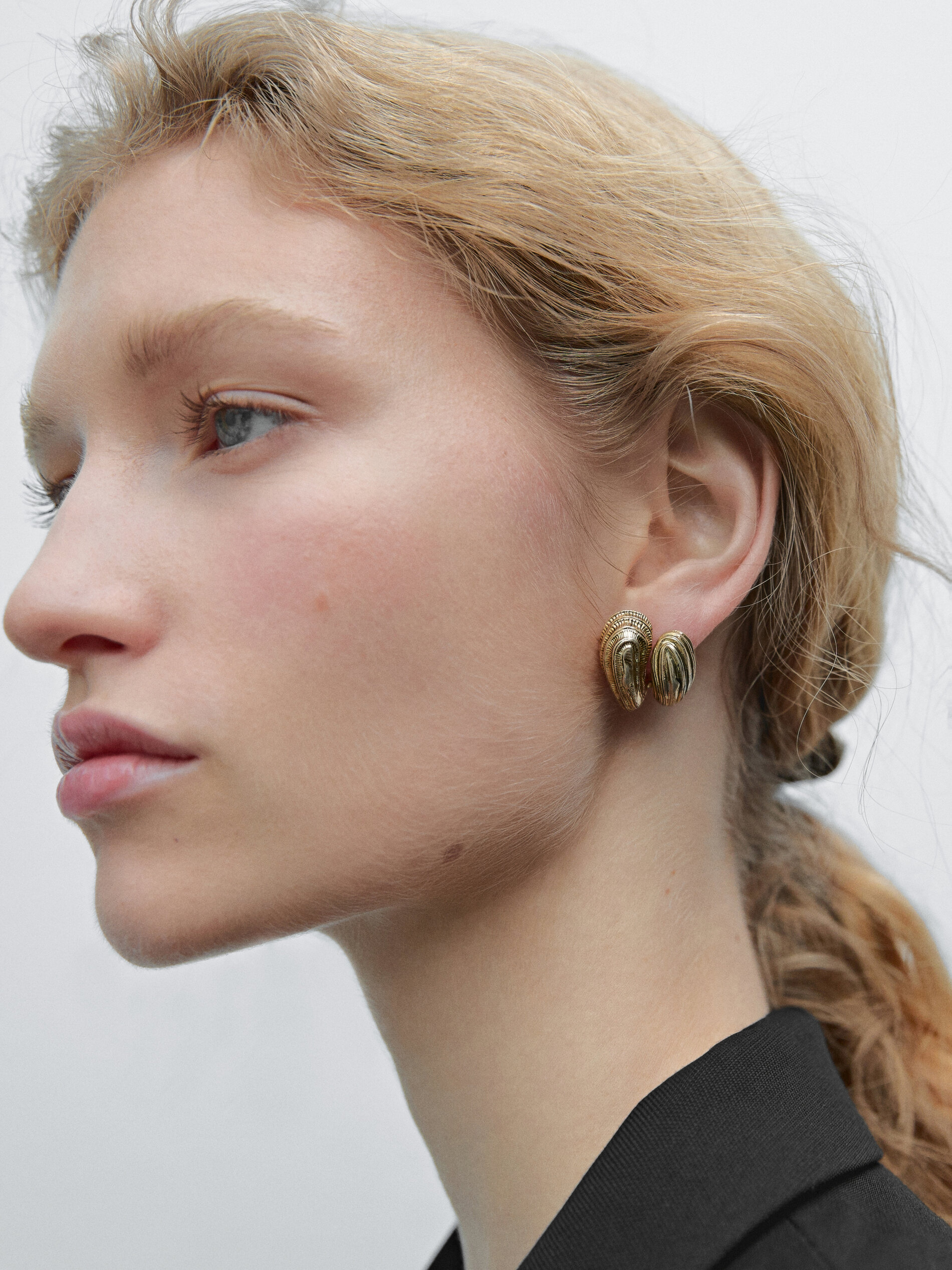 Boucles D’oreilles Texturées - Doré - 01 - Massimo Dutti - Femme