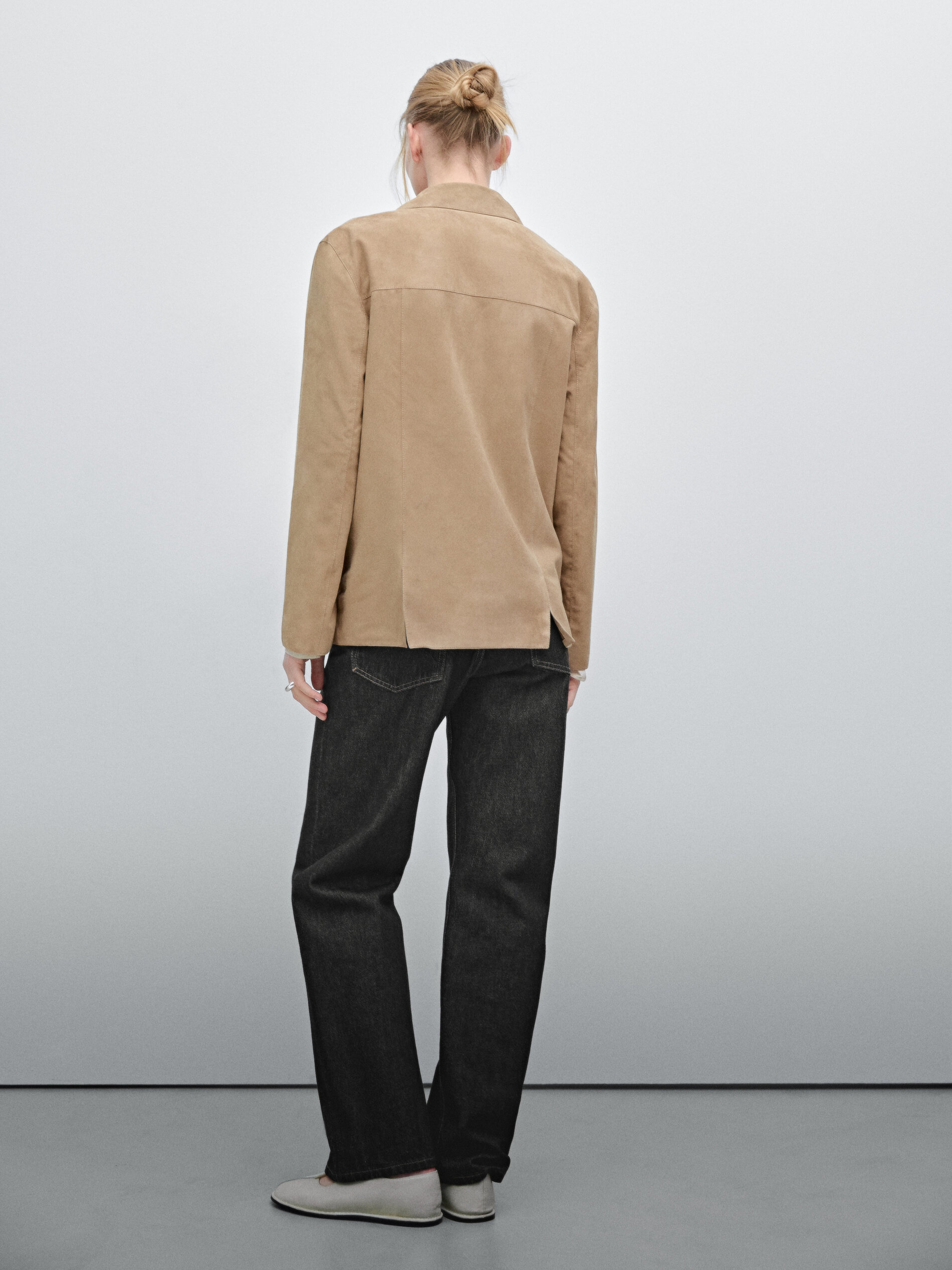 Blazer Fluide En Cuir Effet Daim - Sable - L - Massimo Dutti - Femme