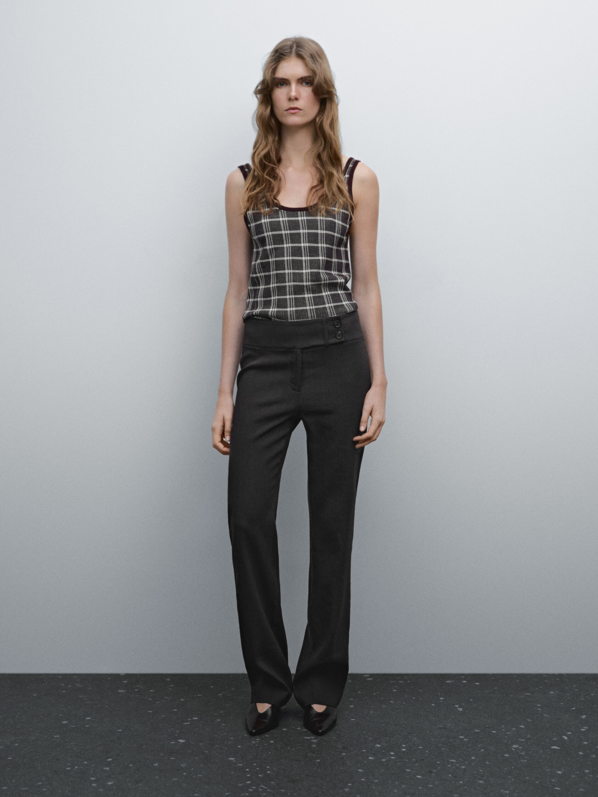 Pantalon Regular Fit Taille Moyenne Élastiqué - Marron - 40 - Massimo Dutti - Femme