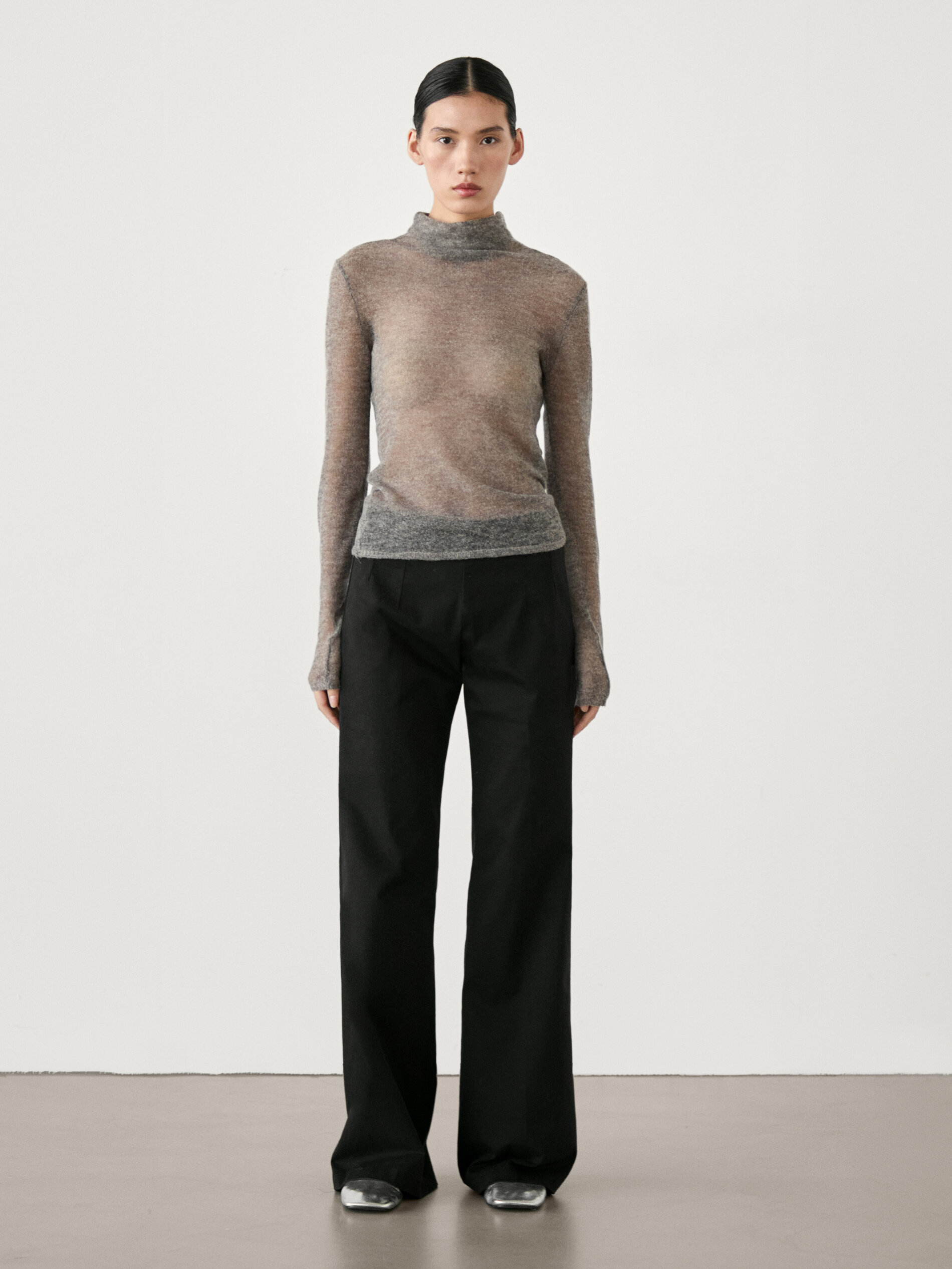 Pantalon Flare Taille Moyenne Élastiqué - Noir - 38 - Massimo Dutti - Femme