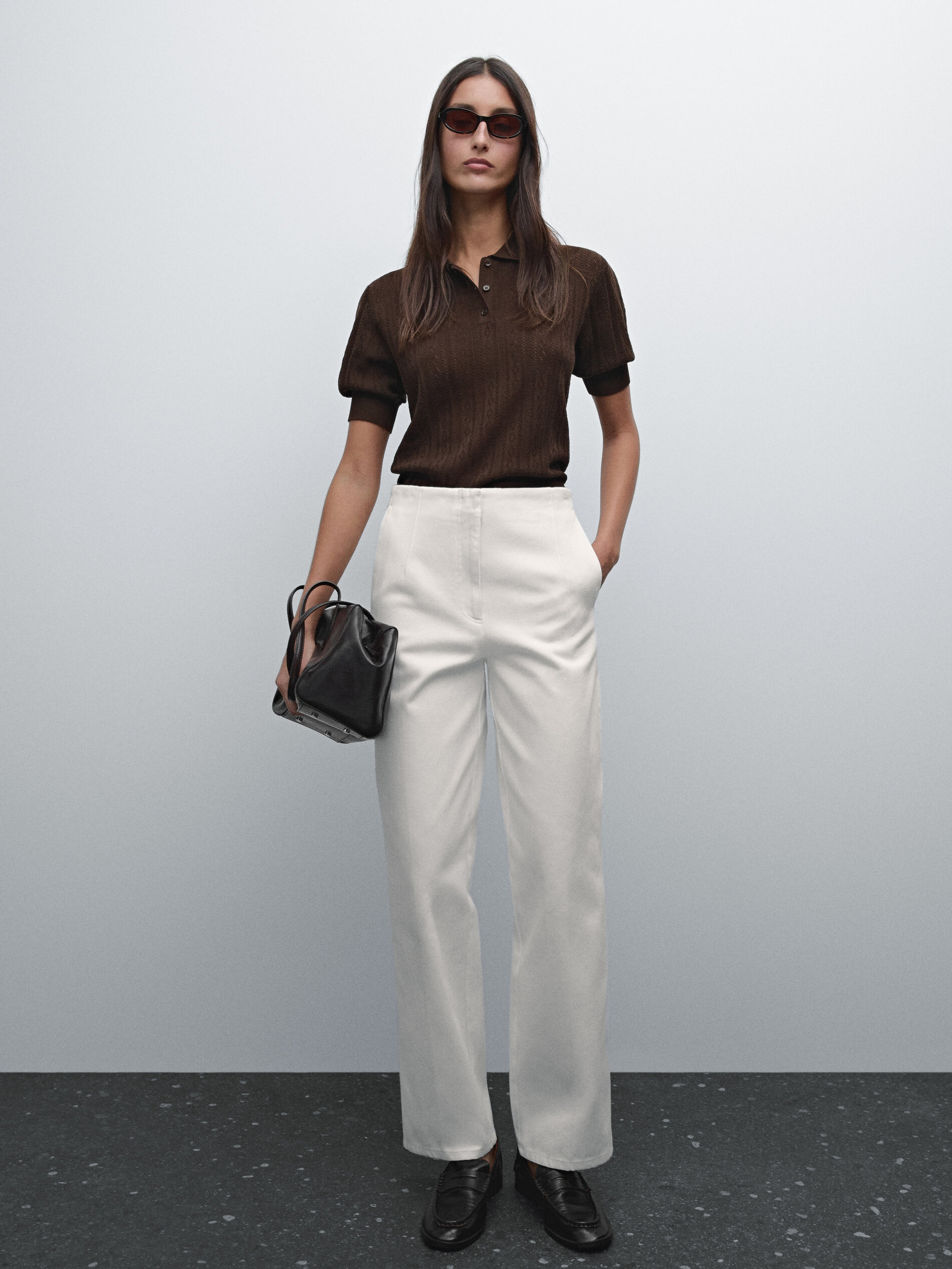 Pantalon Large Sans Taille En Coton - Blanc - 44 - Massimo Dutti - Femme