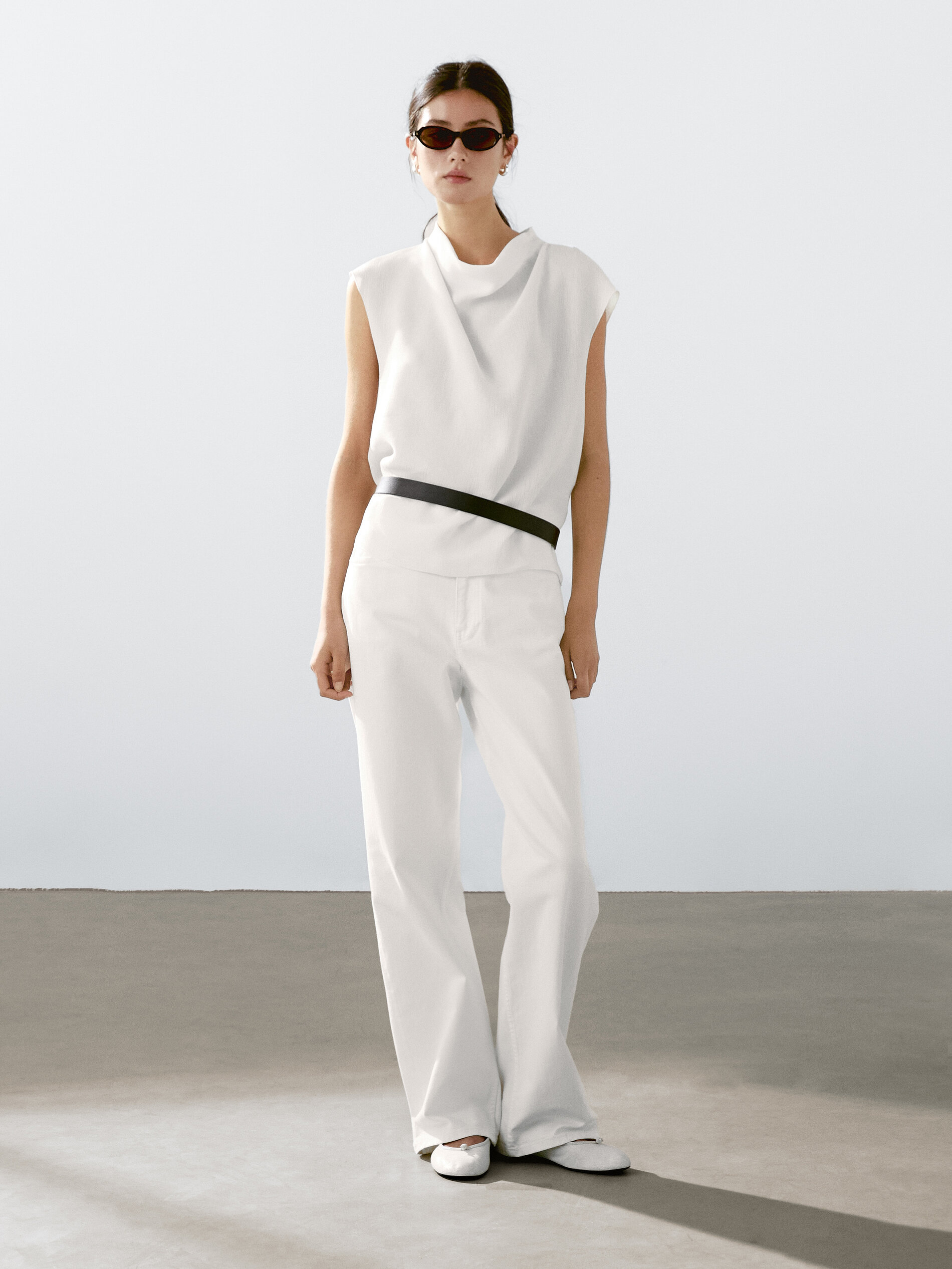 Faux Jean Wide Straight - Blanc - 44 - Massimo Dutti - Femme