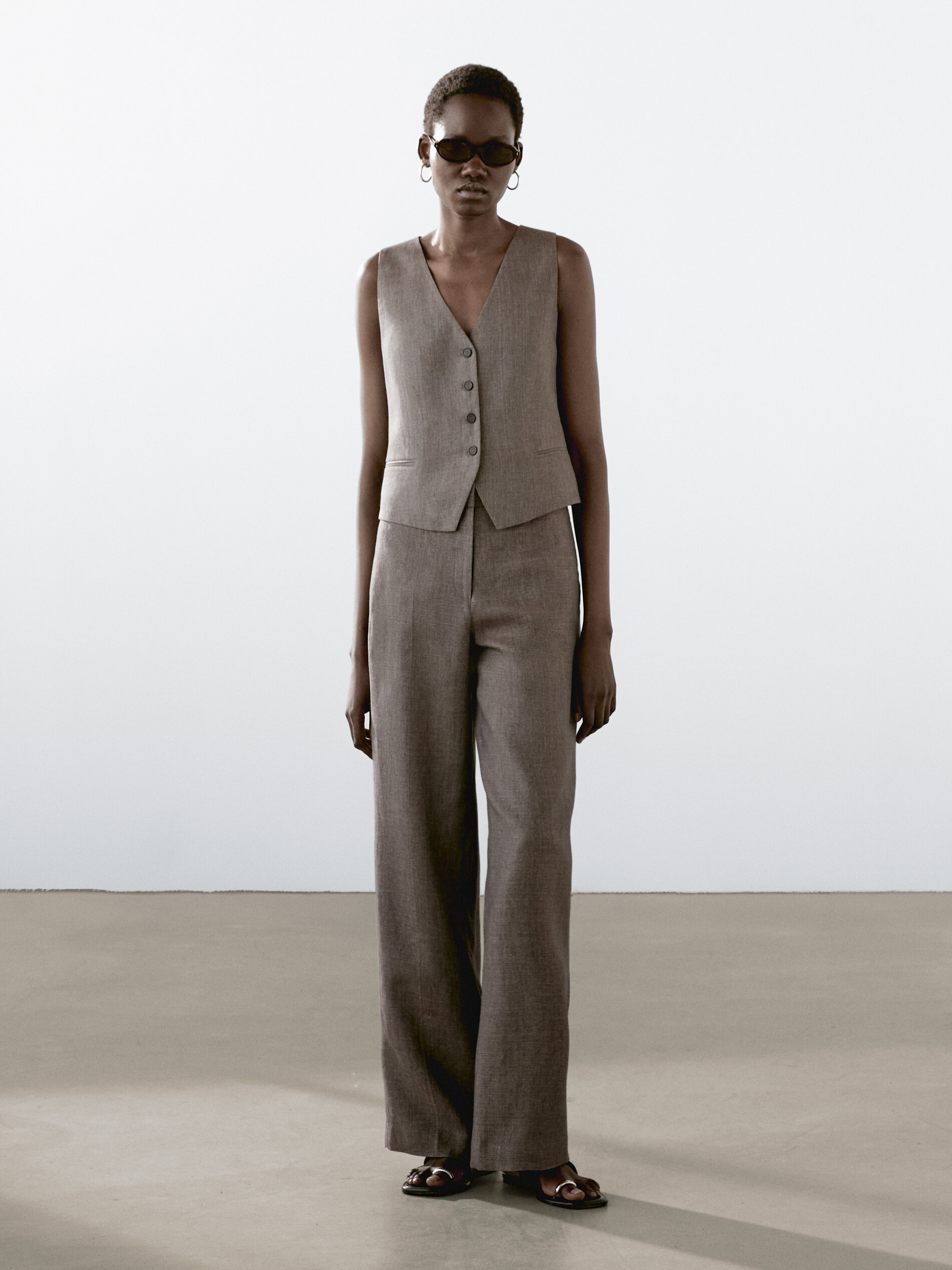 Pantalon Fluide 100 % Lin - Bleu Gris - 36 - Massimo Dutti - Femme