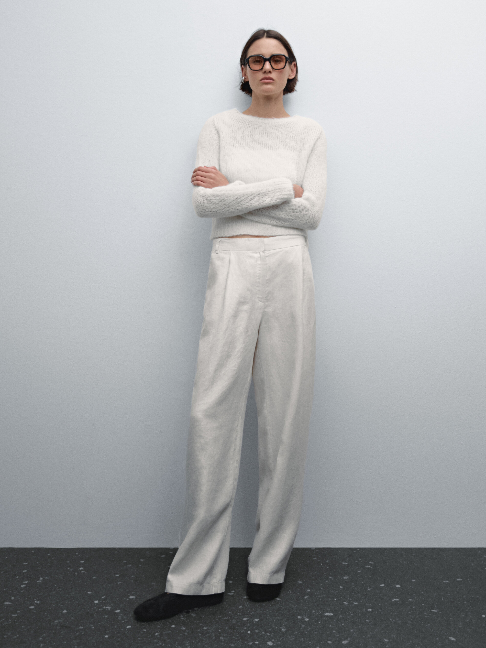 Pantalon Wide Fit 100 % Lin - Cru - 44 - Massimo Dutti - Femme