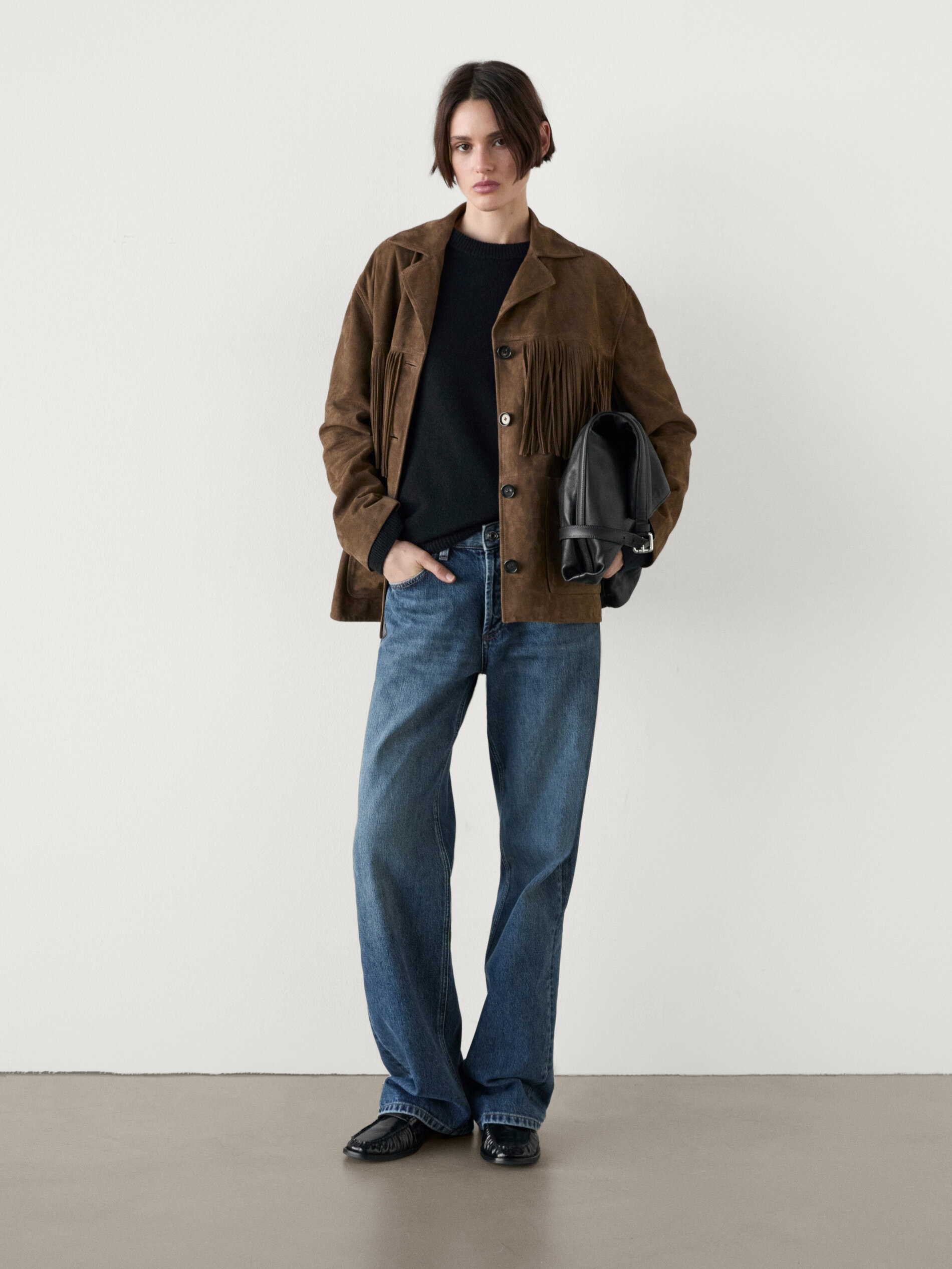 Jean Wide Leg Full Length Taille Mi-Basse - Bleu Moyen - 42 - Massimo Dutti - Femme