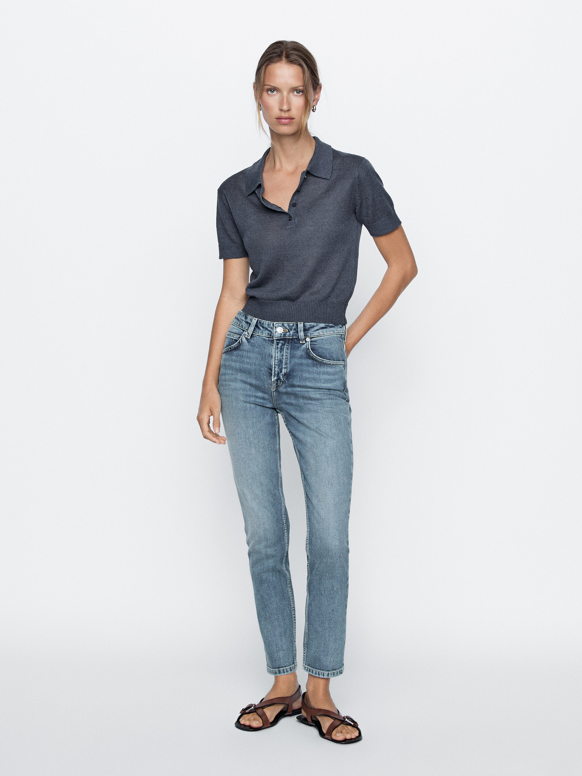 Jean Slim Mid-Rise - Bleu Clair - 38 - Massimo Dutti - Femme