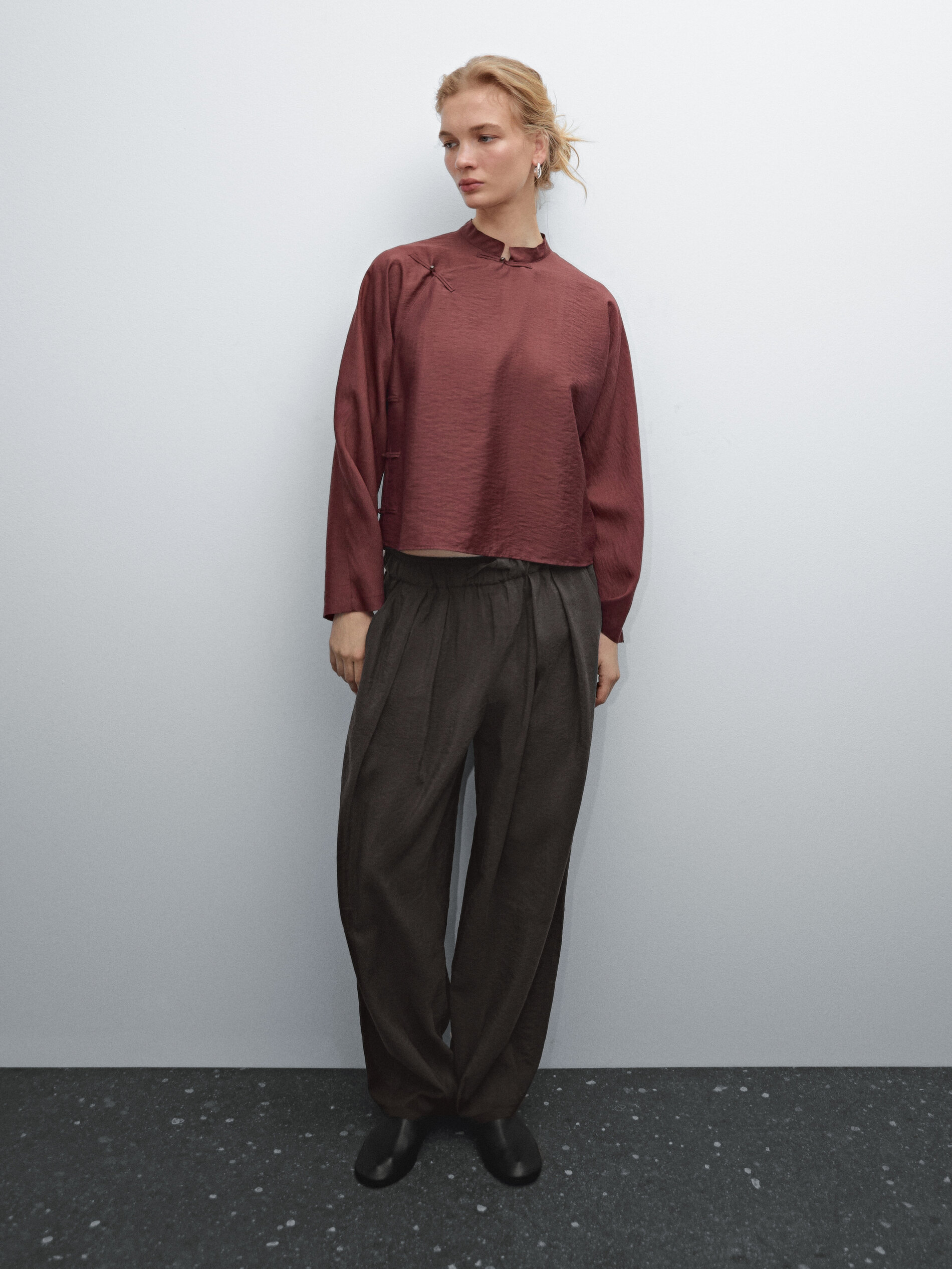 Pantalon Ample En Soie Mélangée - Gris Foncé - 40 - Massimo Dutti - Femme