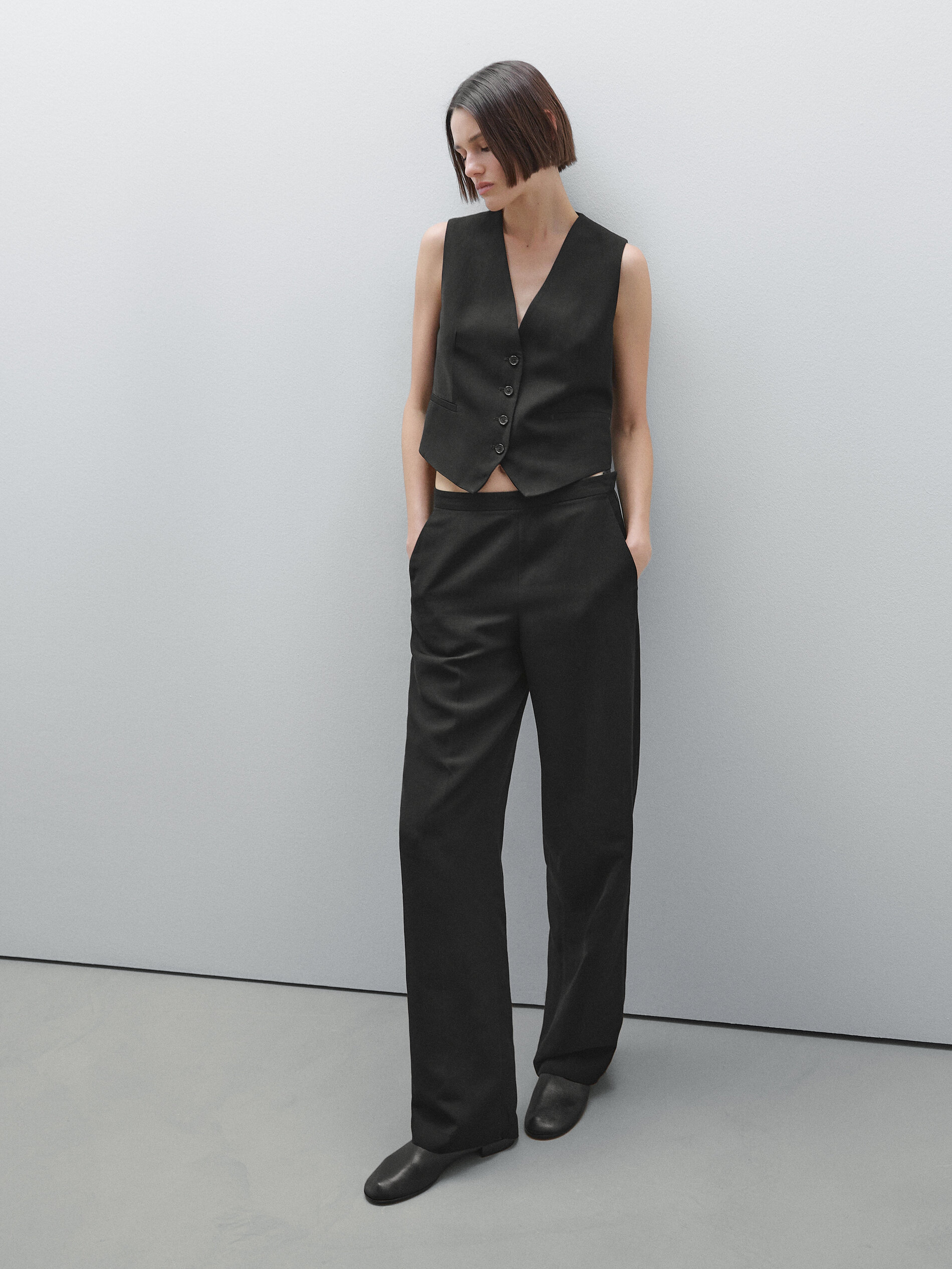 Pantalon Lin Droit Et Fluide - Noir - 40 - Massimo Dutti - Femme