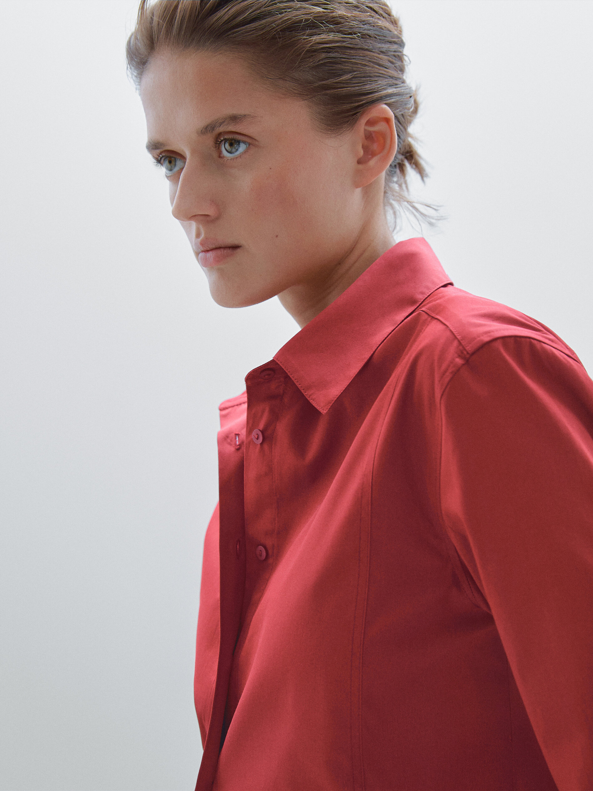 Chemisier Manches Longues 100 % Coton - Framboise - S - Massimo Dutti - Femme