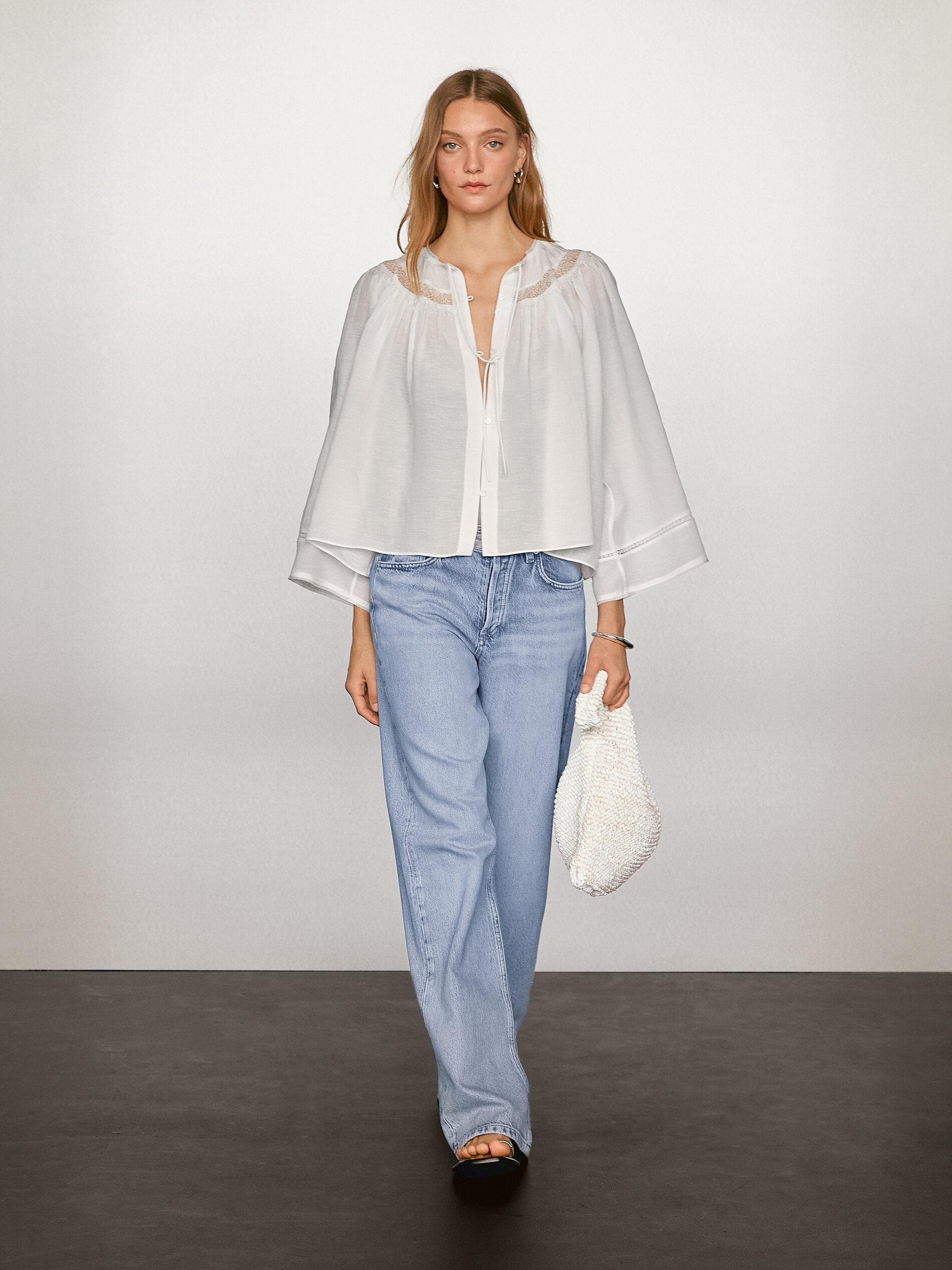 Blouse Fluide À Dentelle - Blanc - S - Massimo Dutti - Femme