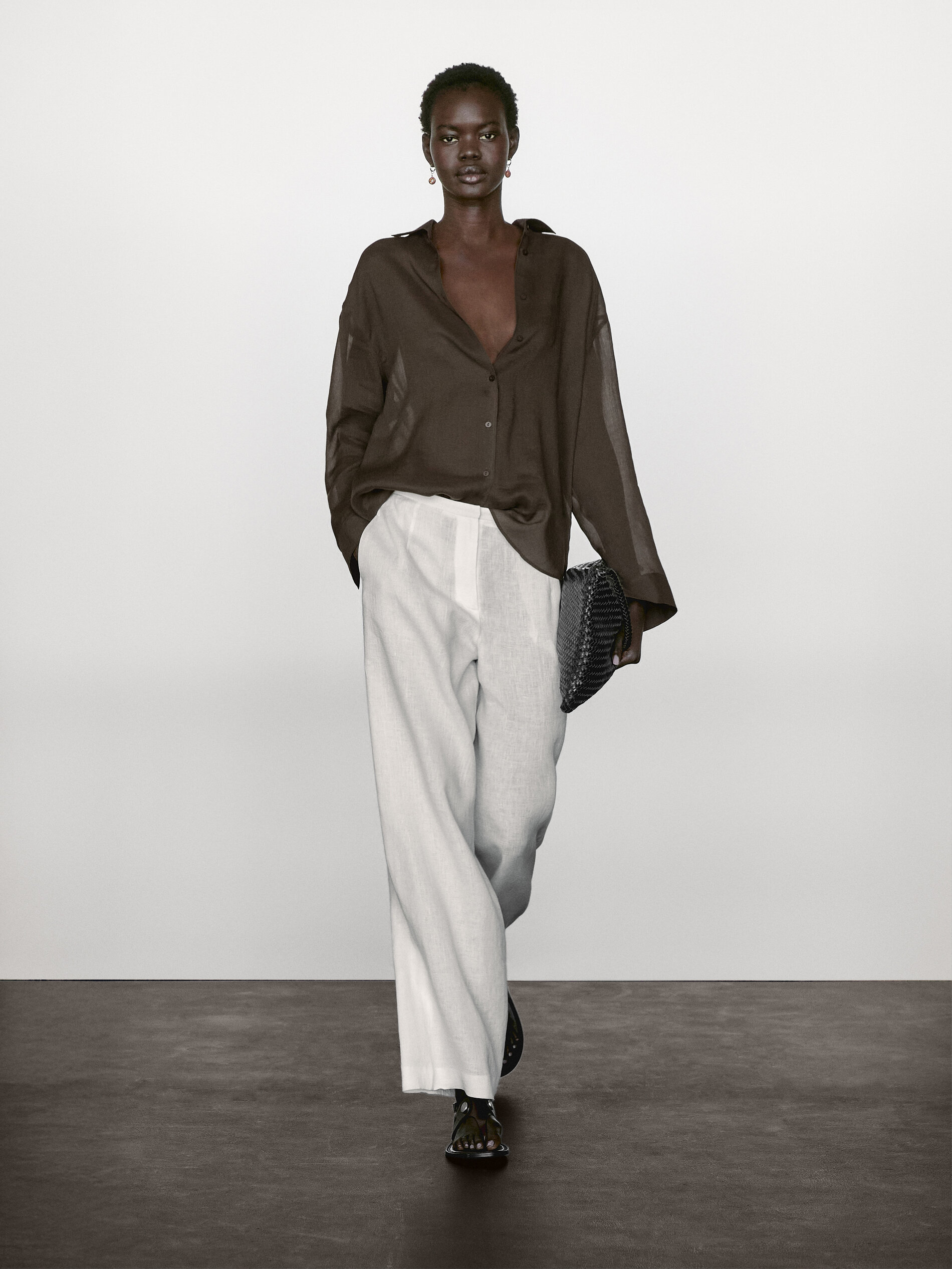 Chemisier Fluide Ramie - Marron - M - Massimo Dutti - Femme