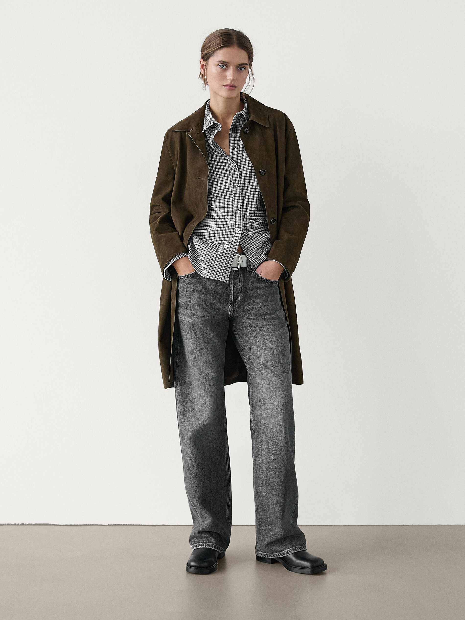 Chemisier À Carreaux En Laine Mélangée - Gris - S - Massimo Dutti - Femme