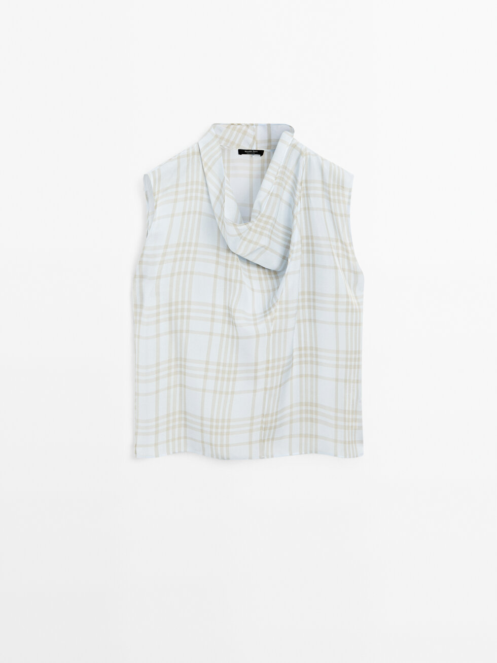 Top cuadros cuello drapeado