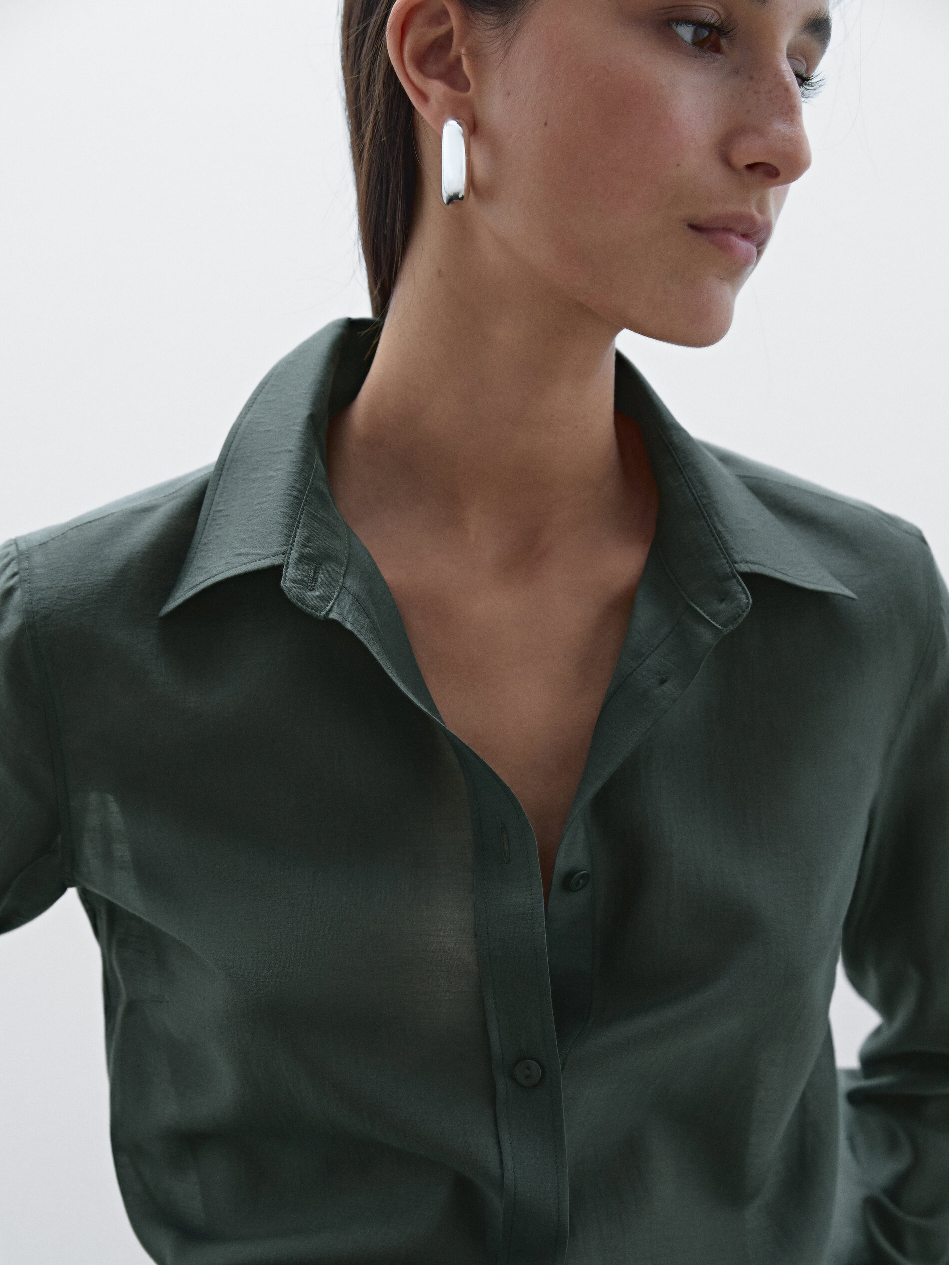 Chemisier Fluide Semi-Transparent - Vert Foncé - 42 - Massimo Dutti - Femme