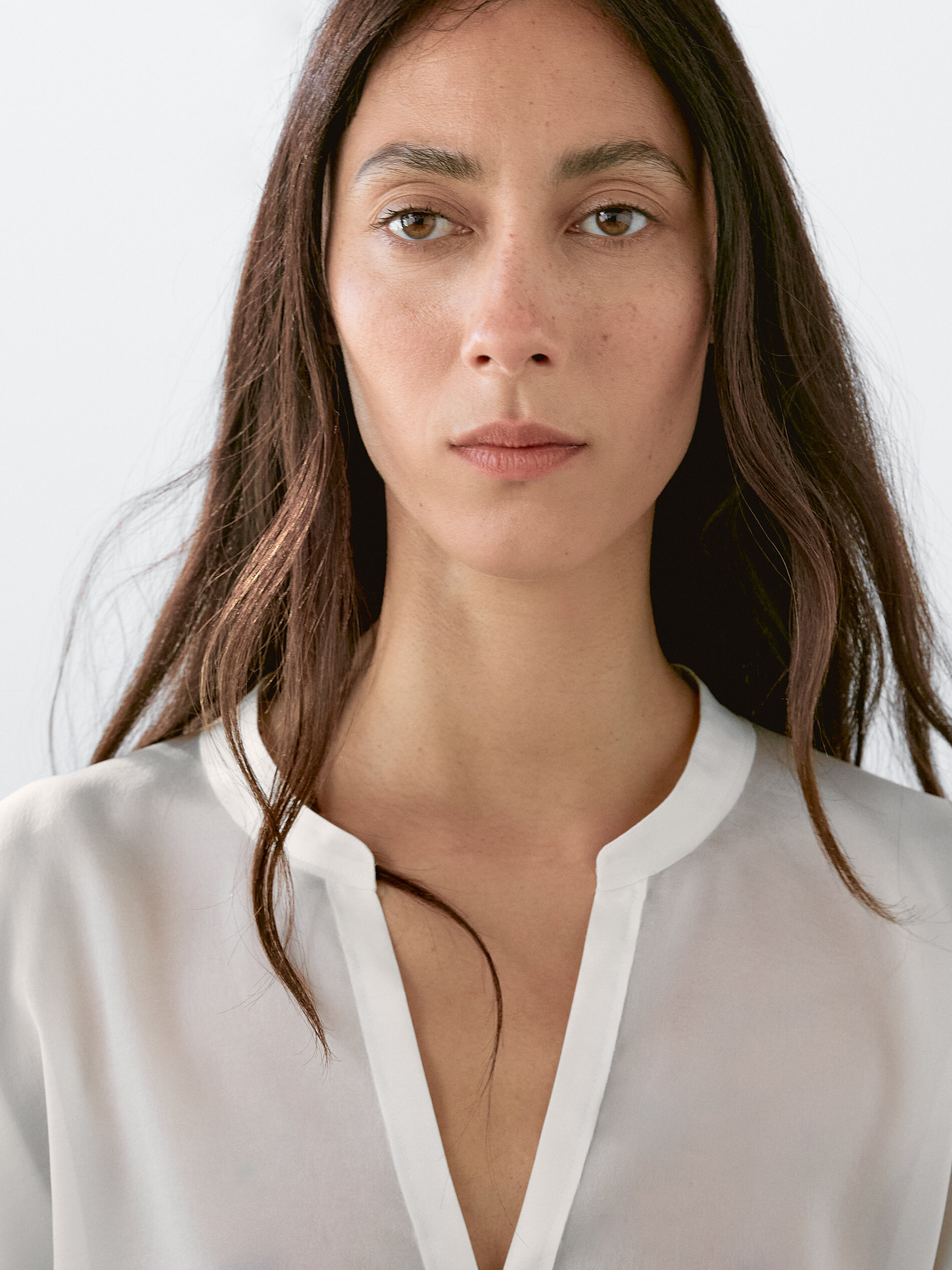 Chemisier Long Et Fluide Semi-Transparent - Cru - Xs-S - Massimo Dutti - Femme