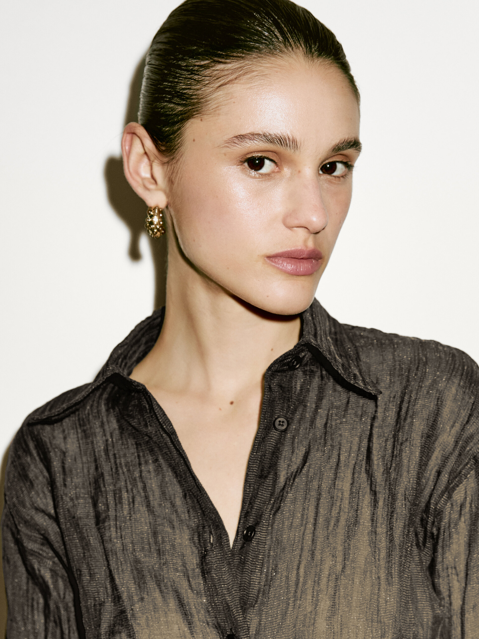 Chemisier Long Effet Froissé - Limited Edition - Chocolat - M - Massimo Dutti - Femme