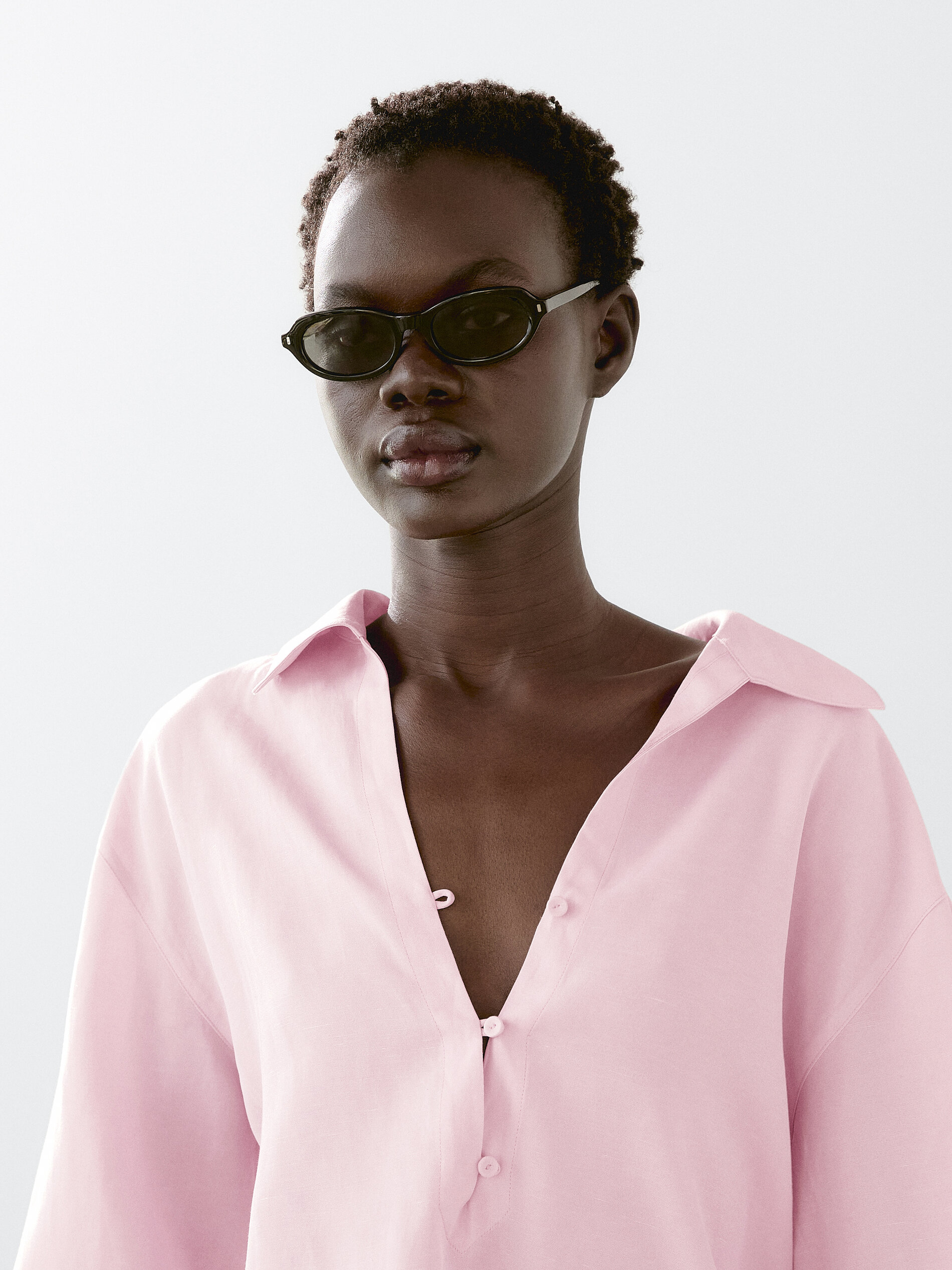 Blouse Légère Col Polo - Mauve - M - Massimo Dutti - Femme