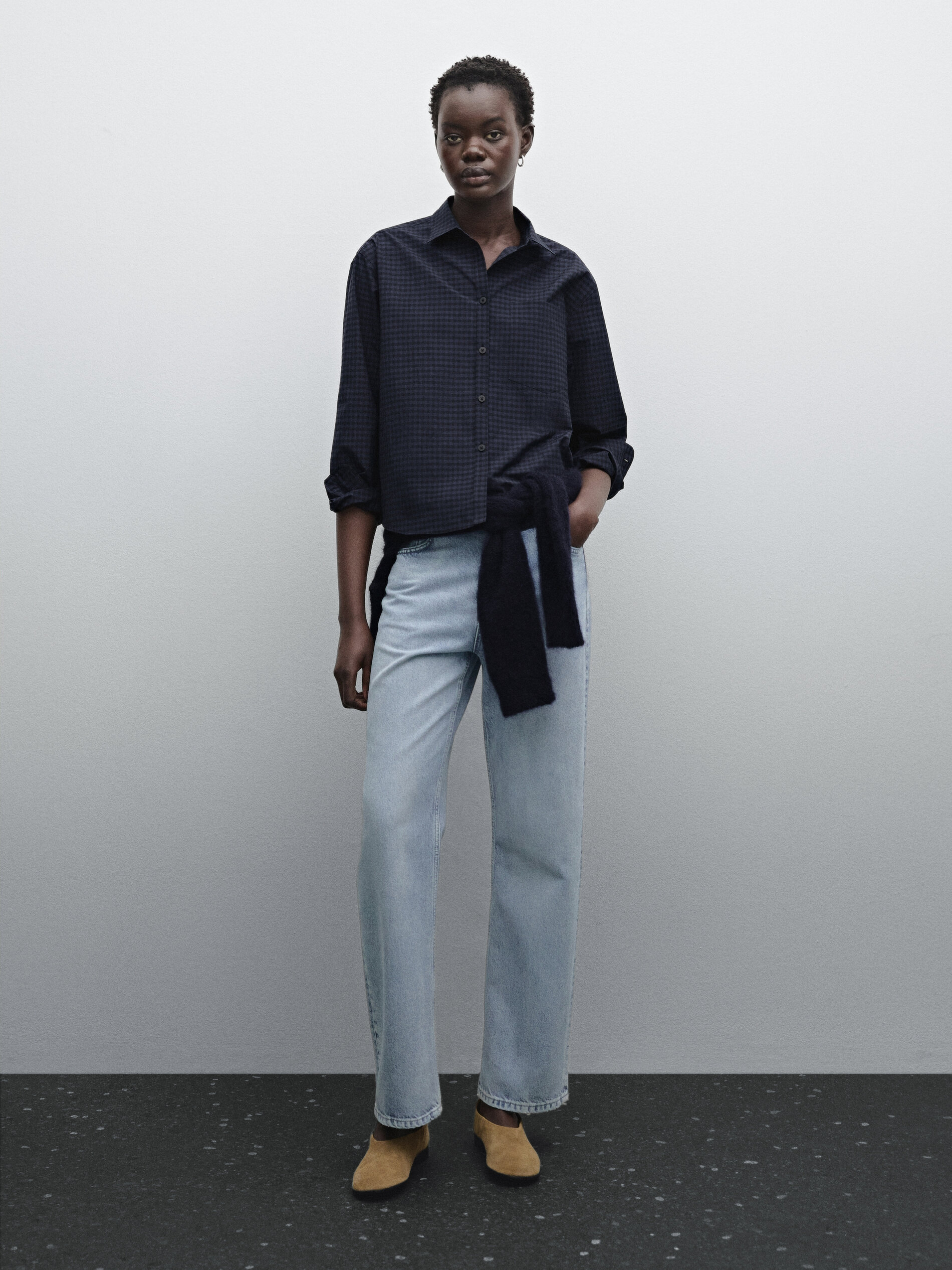 Chemise À Carreaux Coton Mélangé - Gris Foncé - M - Massimo Dutti - Femme