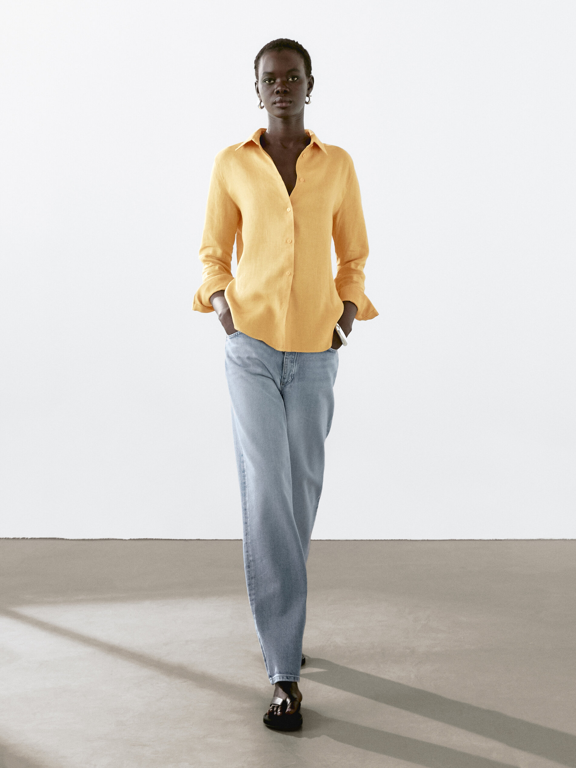 Chemisier Fluide 100 % Lin - Jaune - 38 - Massimo Dutti - Femme