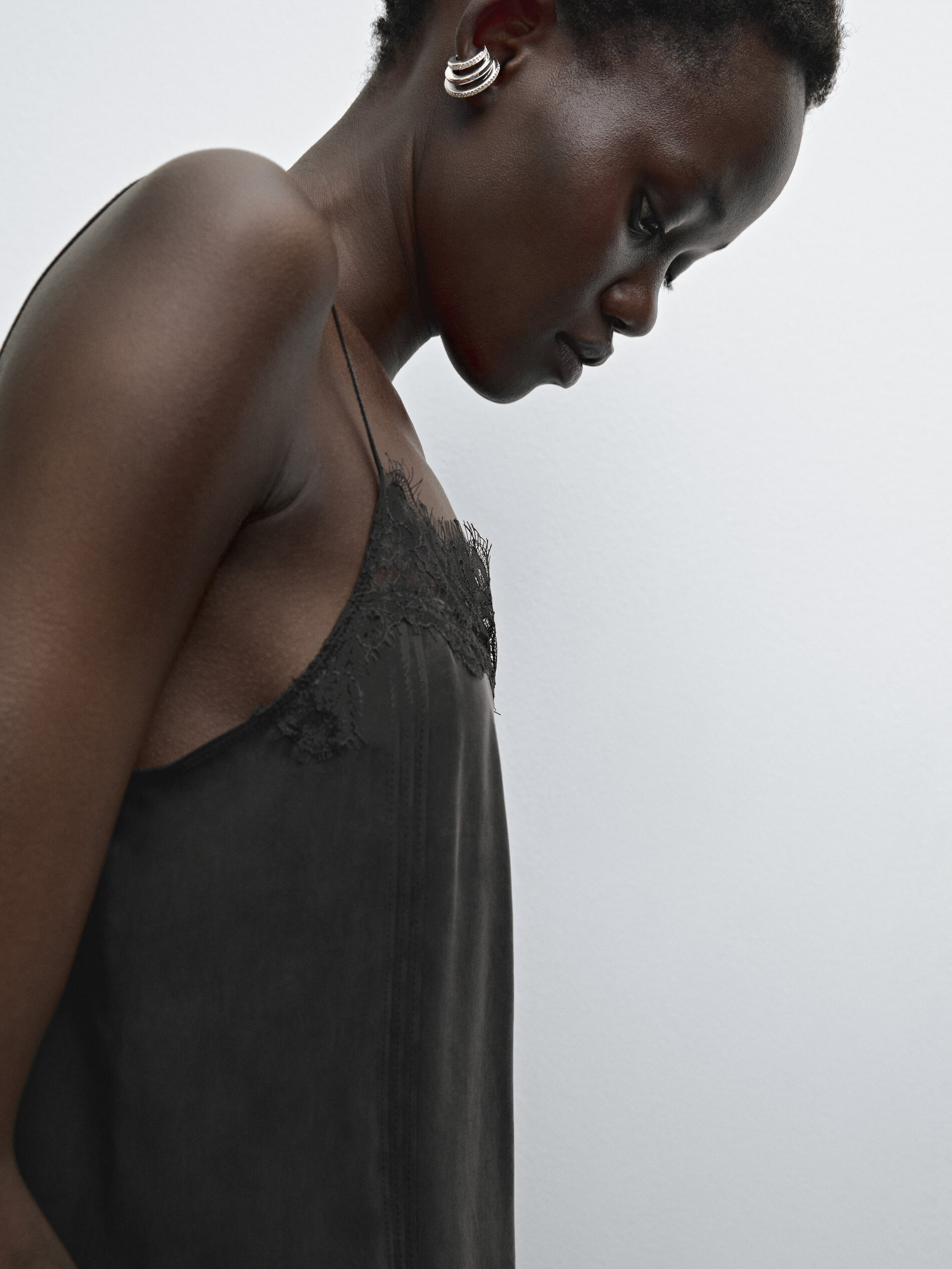 Top À Bretelles Style Nuisette - Plomb - L - Massimo Dutti - Femme