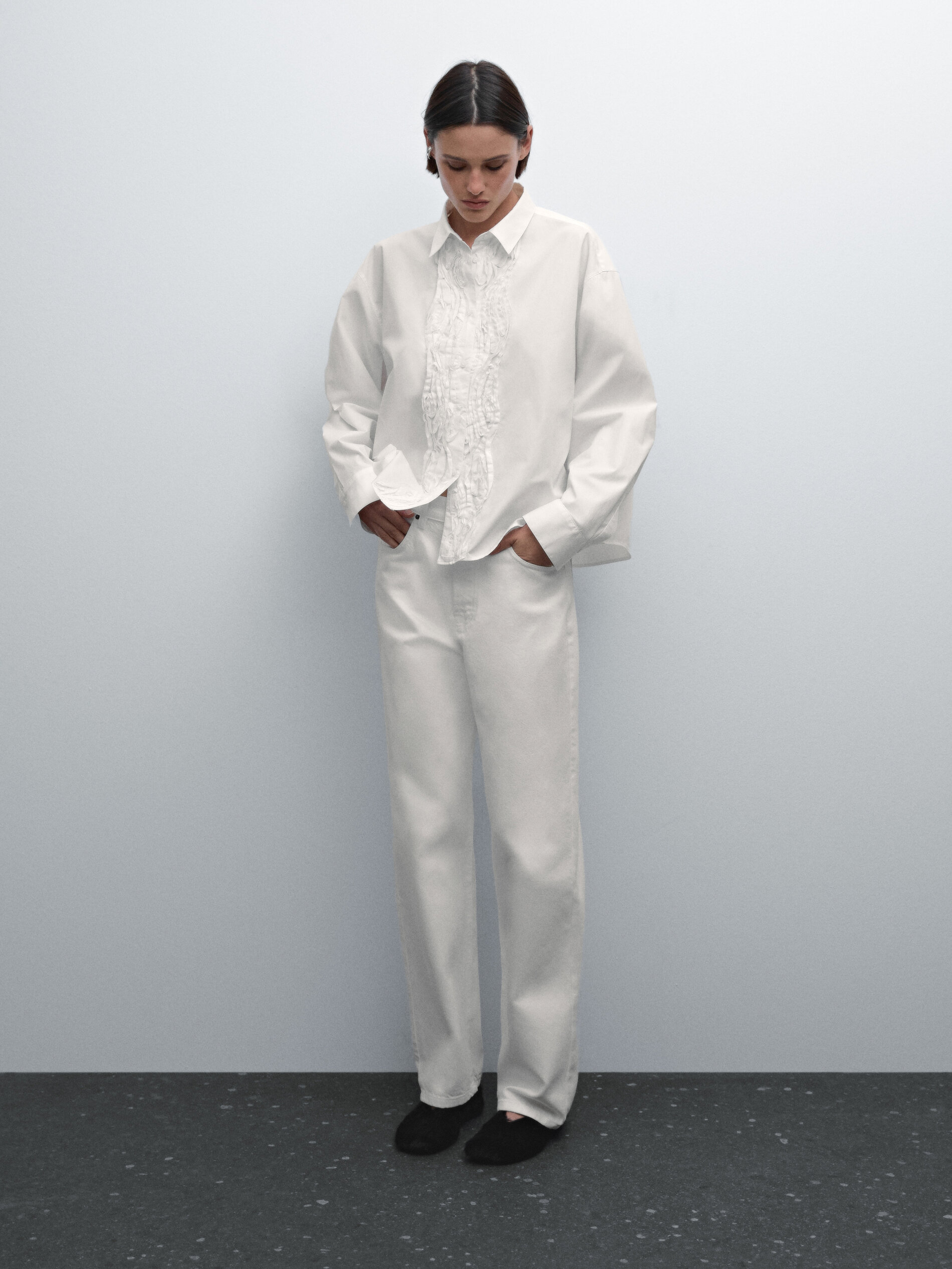 Chemise Avec Broderie À Rabat - Blanc - S - Massimo Dutti - Femme