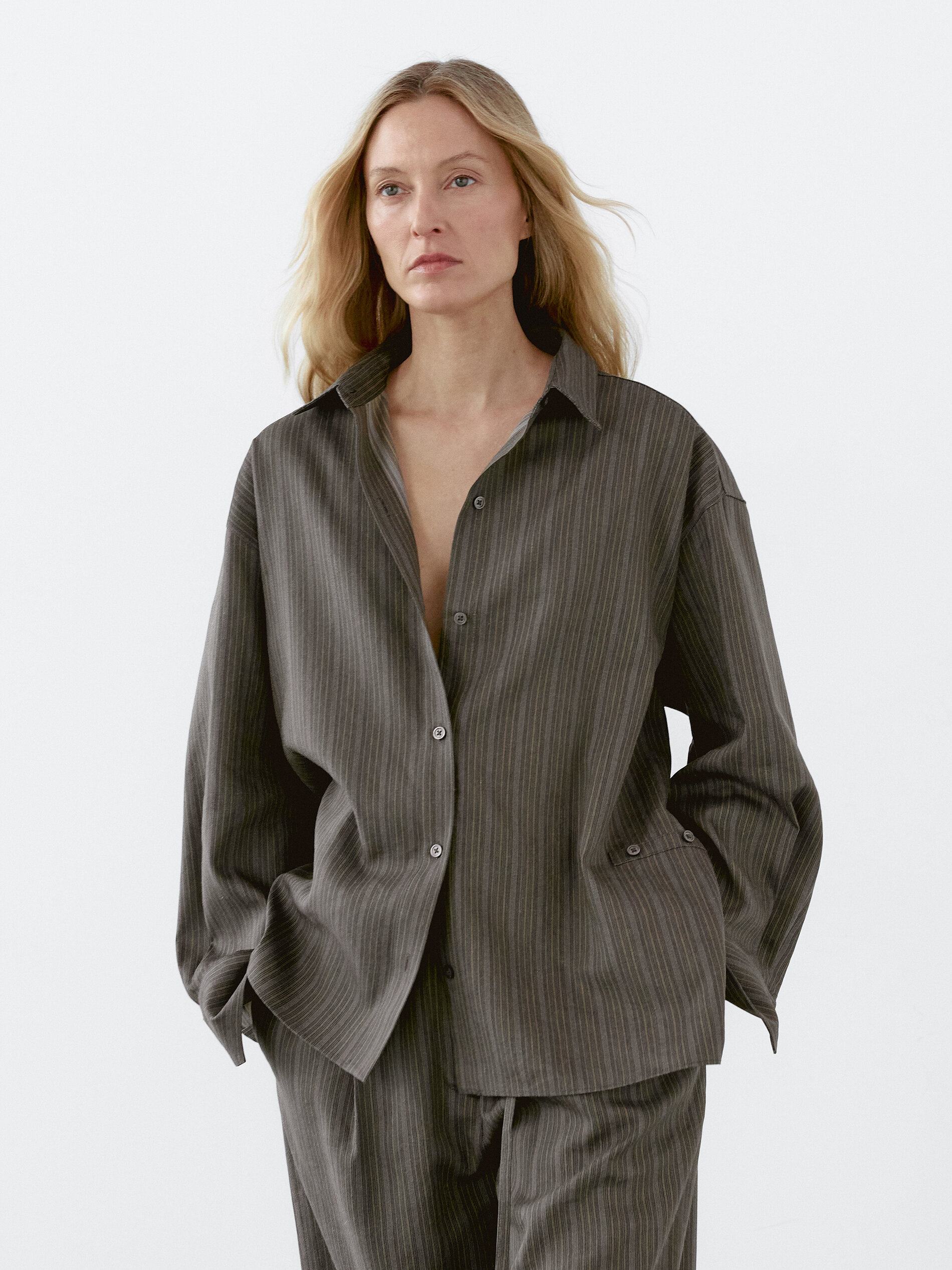 Chemisier Fluide À Rayures - Marron - L - Massimo Dutti - Femme