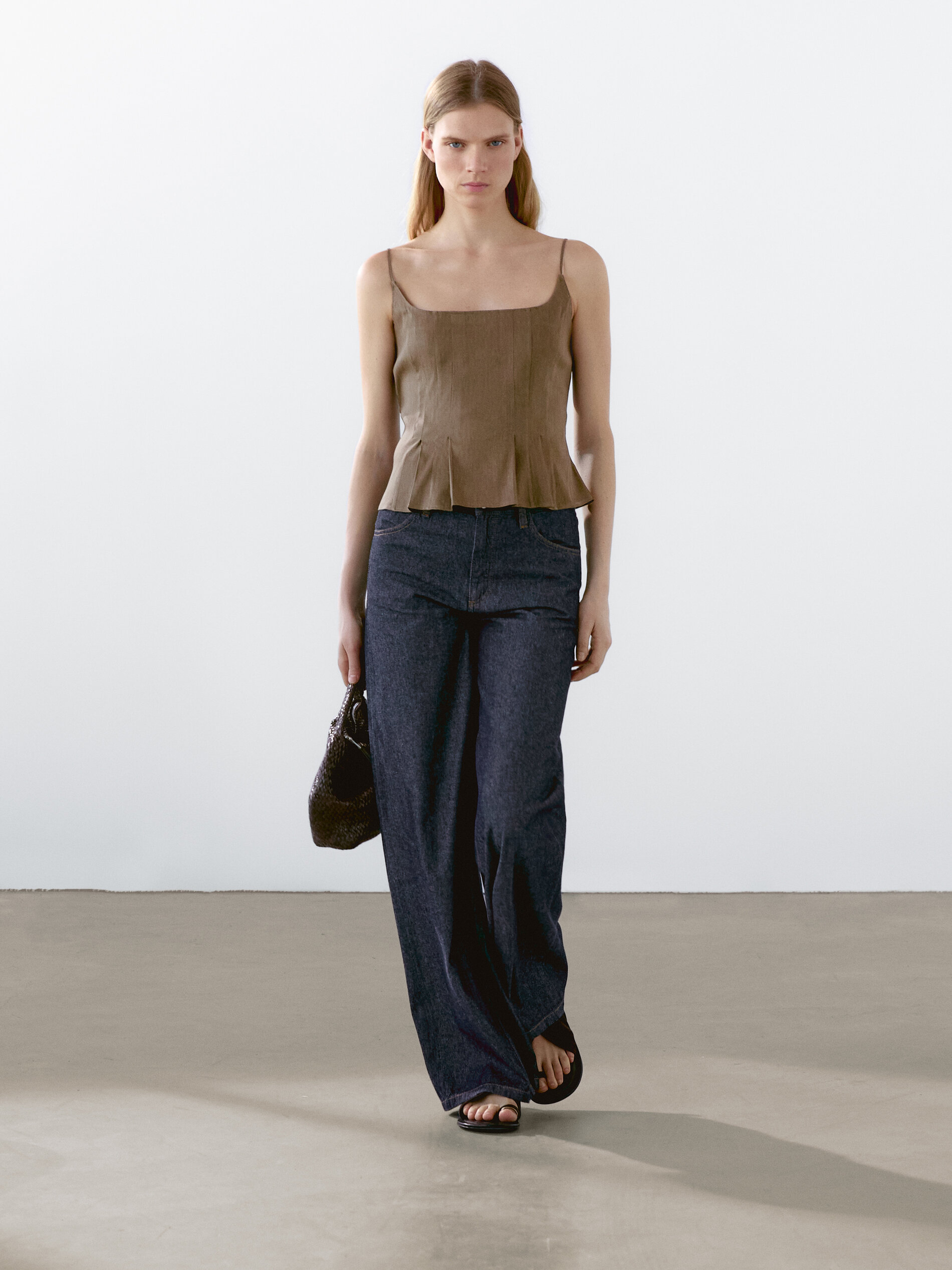 Top Fluide À Bretelles En Lin Mélangé - Vert - M - Massimo Dutti - Femme