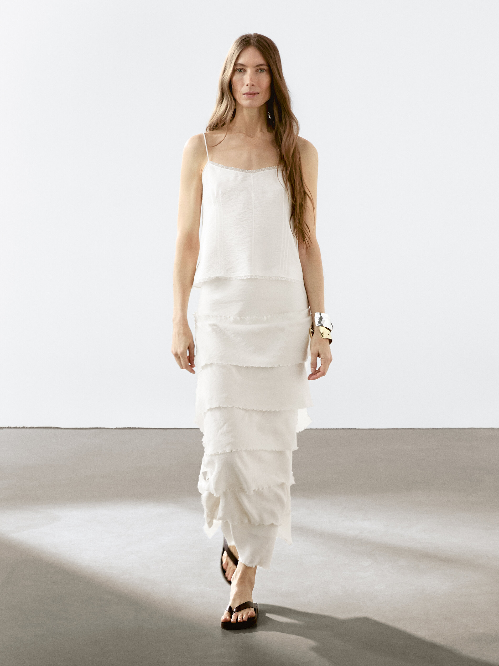 Jupe Midi À Volants - Cru - 40 - Massimo Dutti - Femme