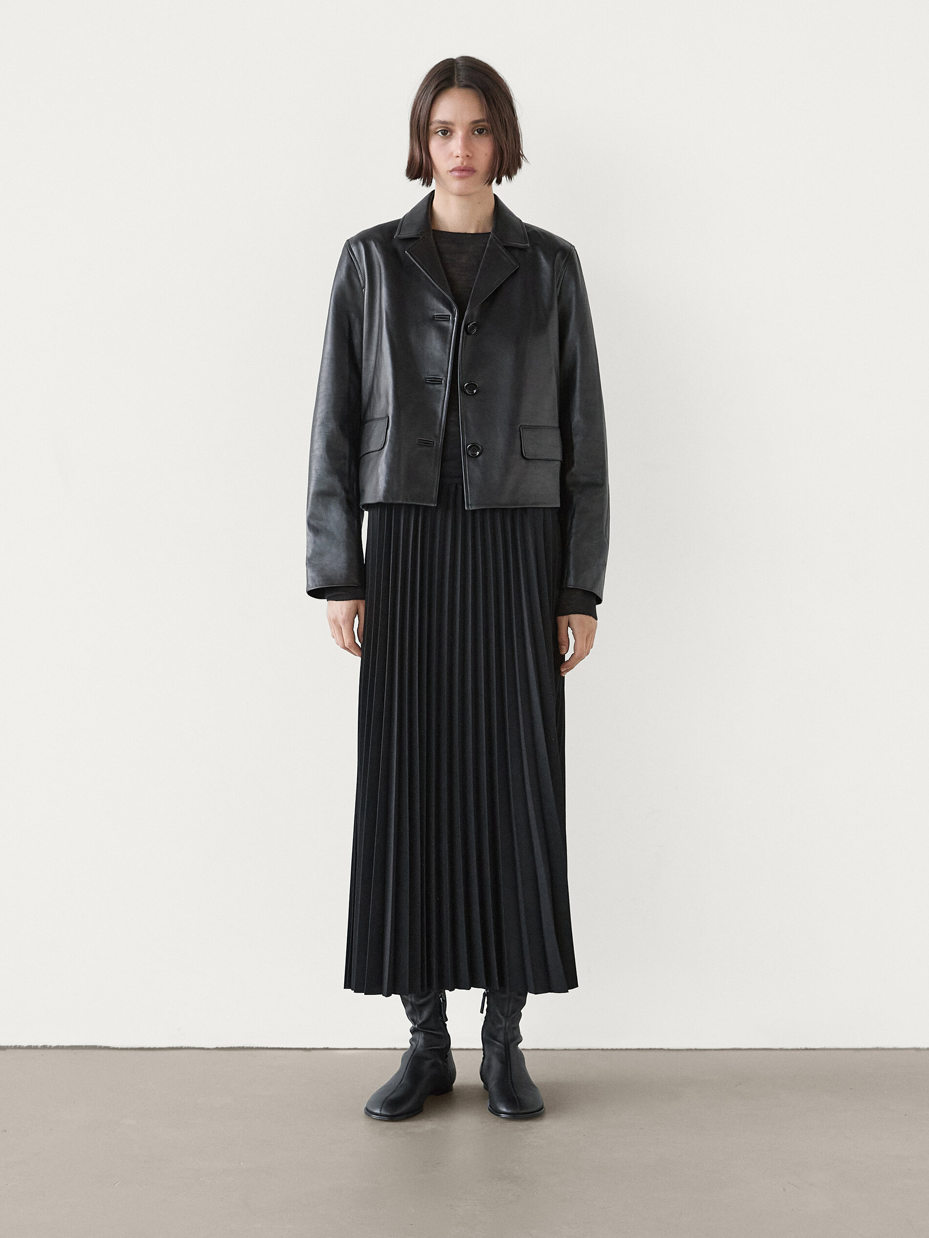 Jupe Midi Fluide Plissée - Noir - 36 - Massimo Dutti - Femme
