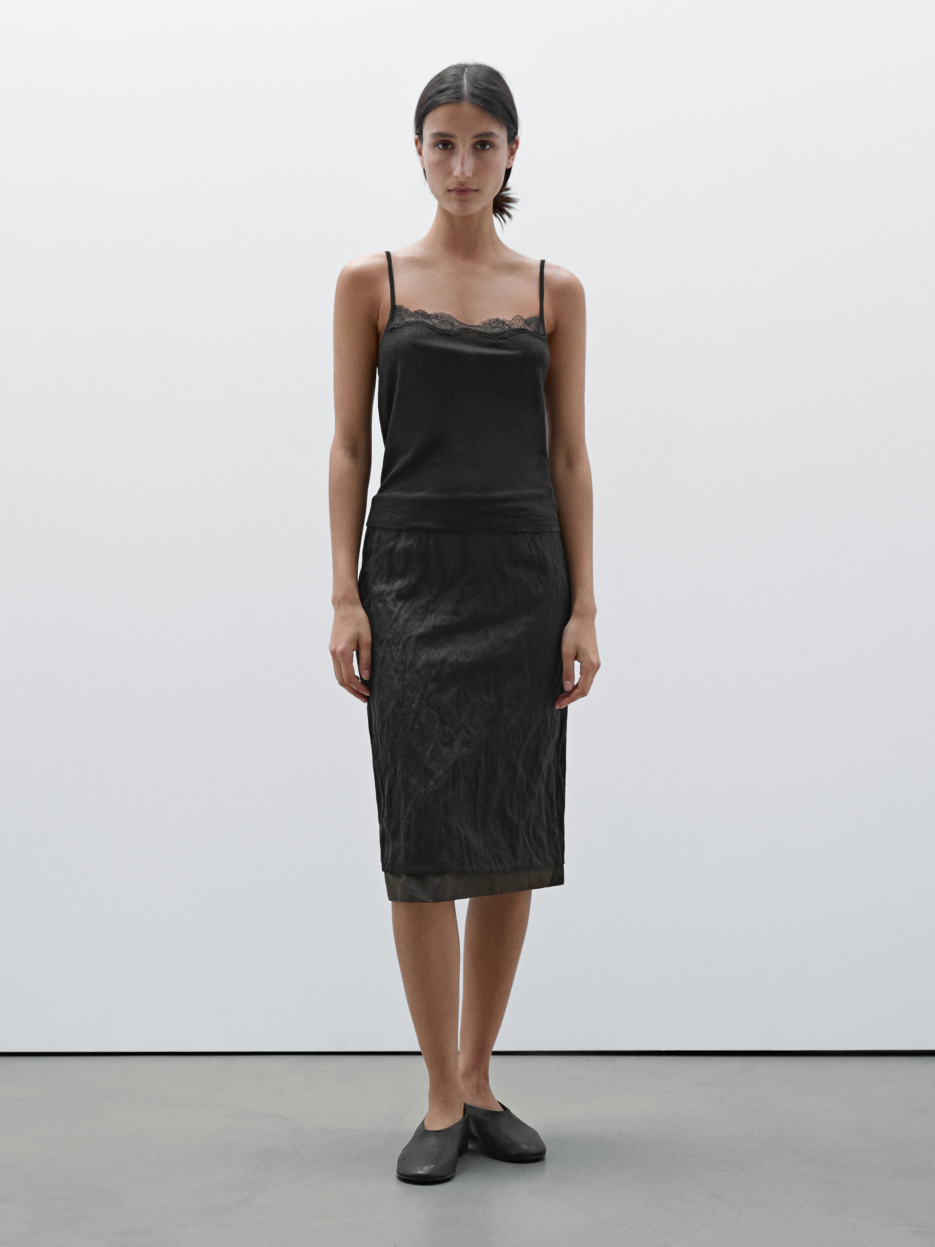 Jupe Double Tissu Texturé - Noir - 36 - Massimo Dutti - Femme