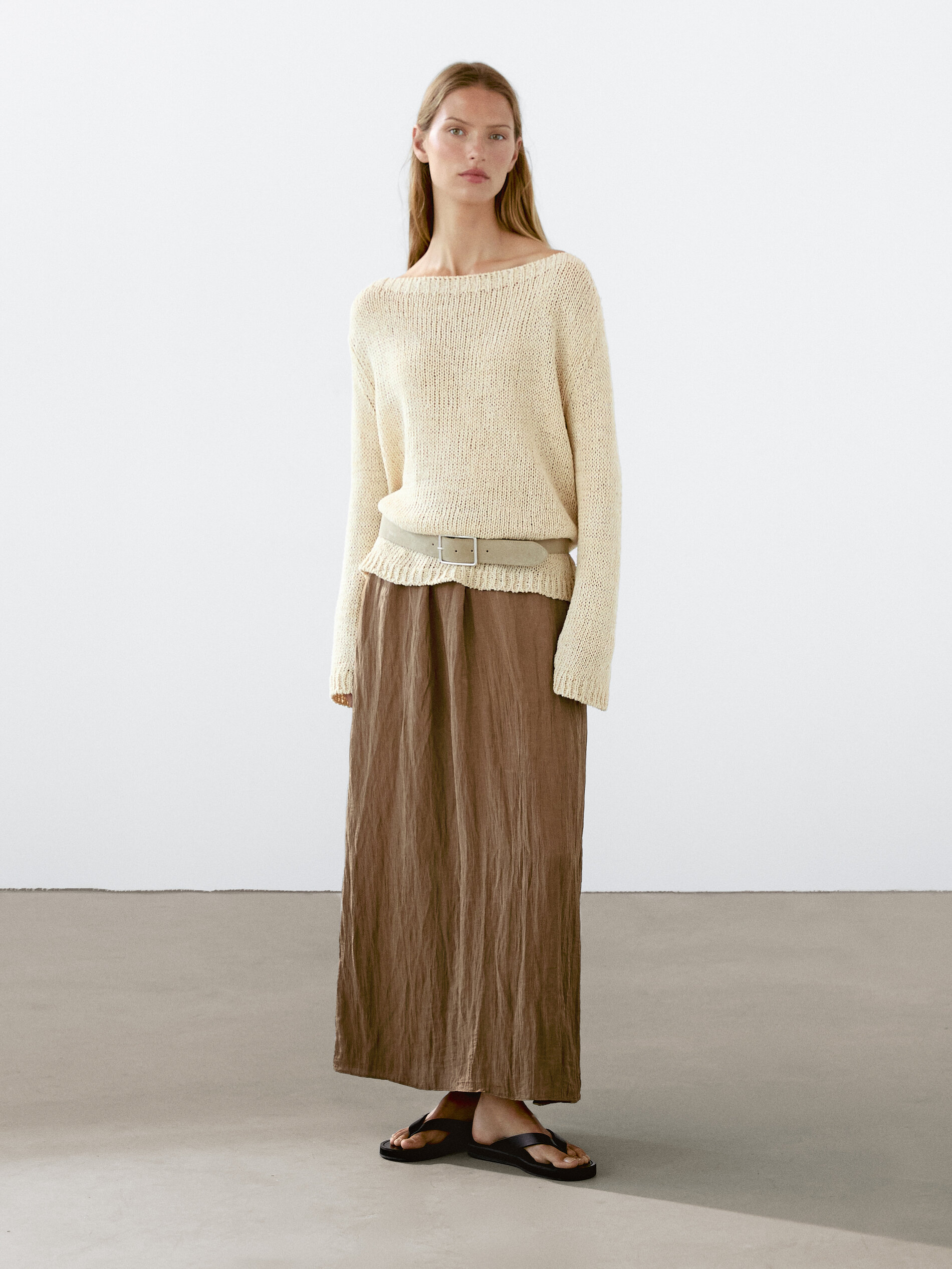 Saia Plissada Leve Com Cintura Elástica - Lavado - L - Massimo Dutti - Mulher