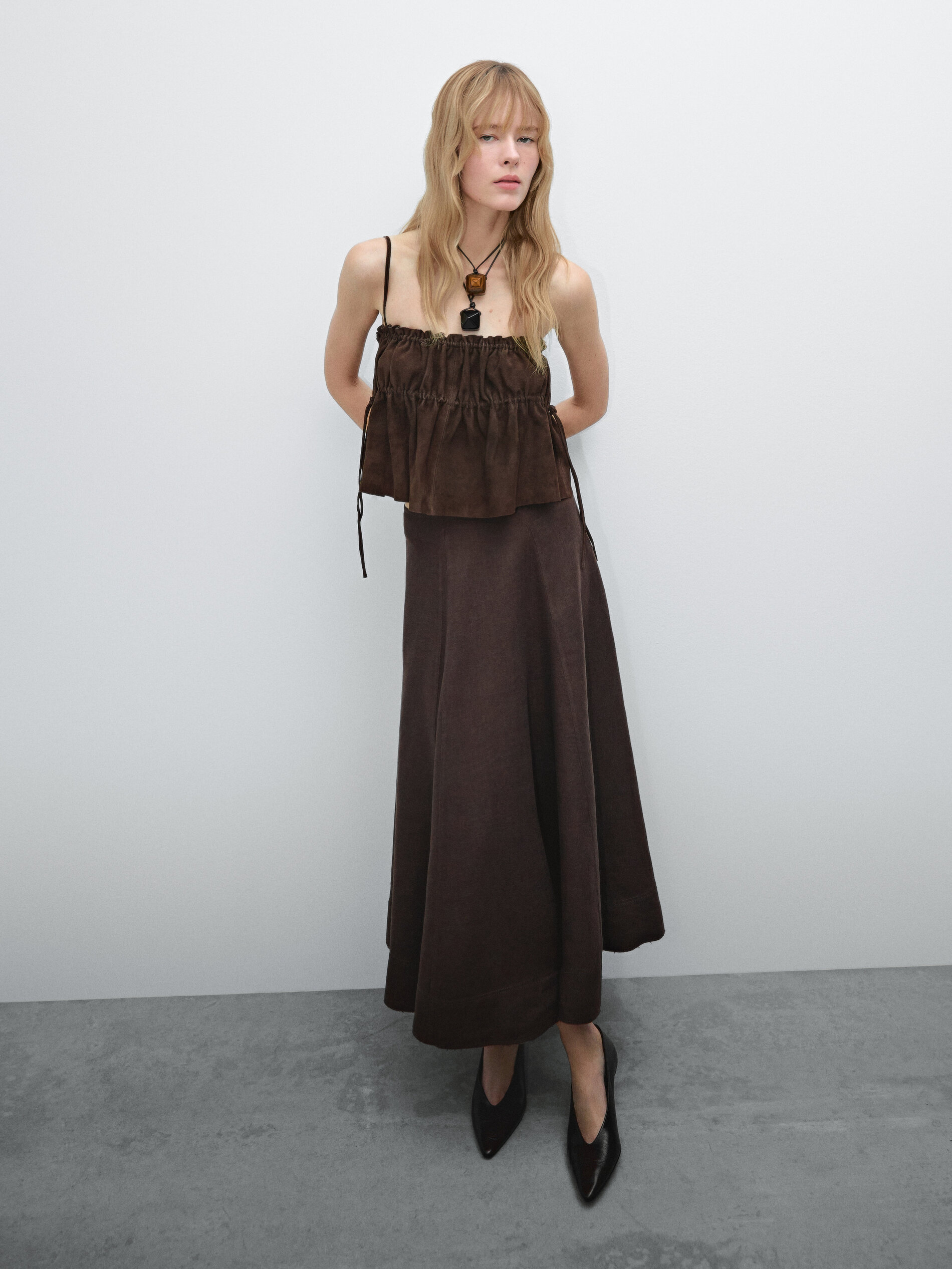 Jupe Ample En Lin Avec Ourlet - Chocolat - 40 - Massimo Dutti - Femme