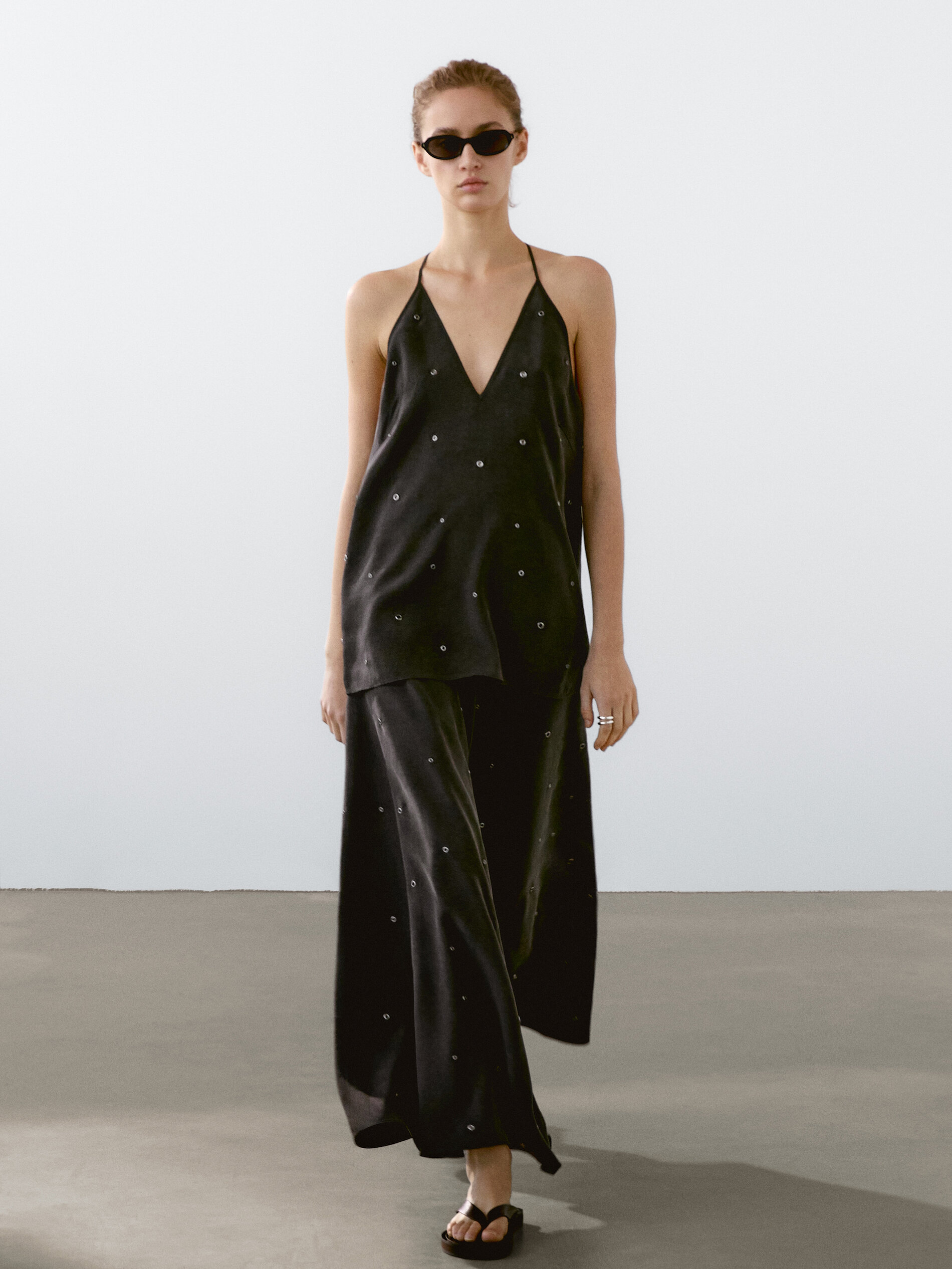 Jupe Longue À Œillets - Noir - 36 - Massimo Dutti - Femme