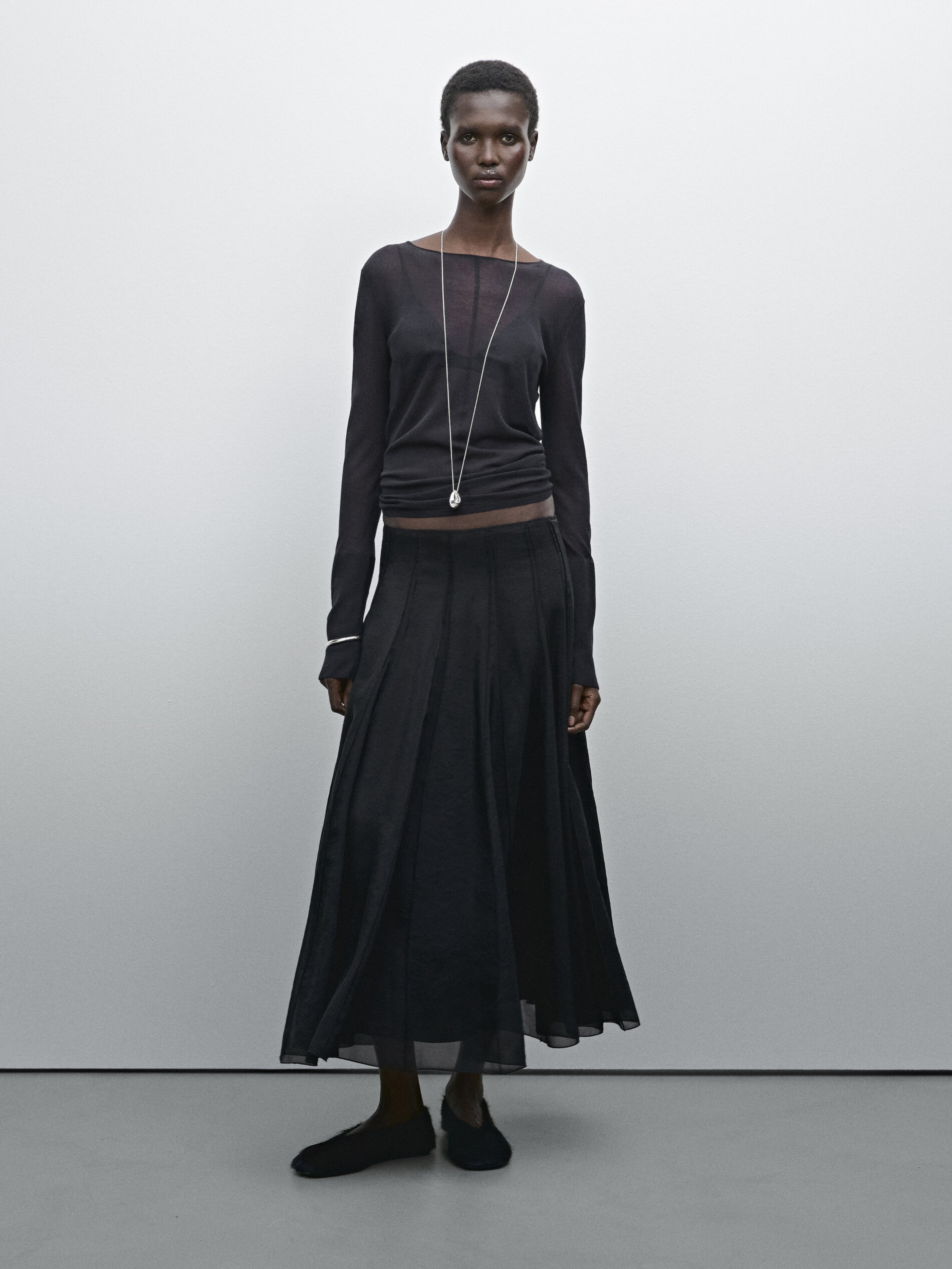 Jupe Longue Ample Godets - Noir - 38 - Massimo Dutti - Femme