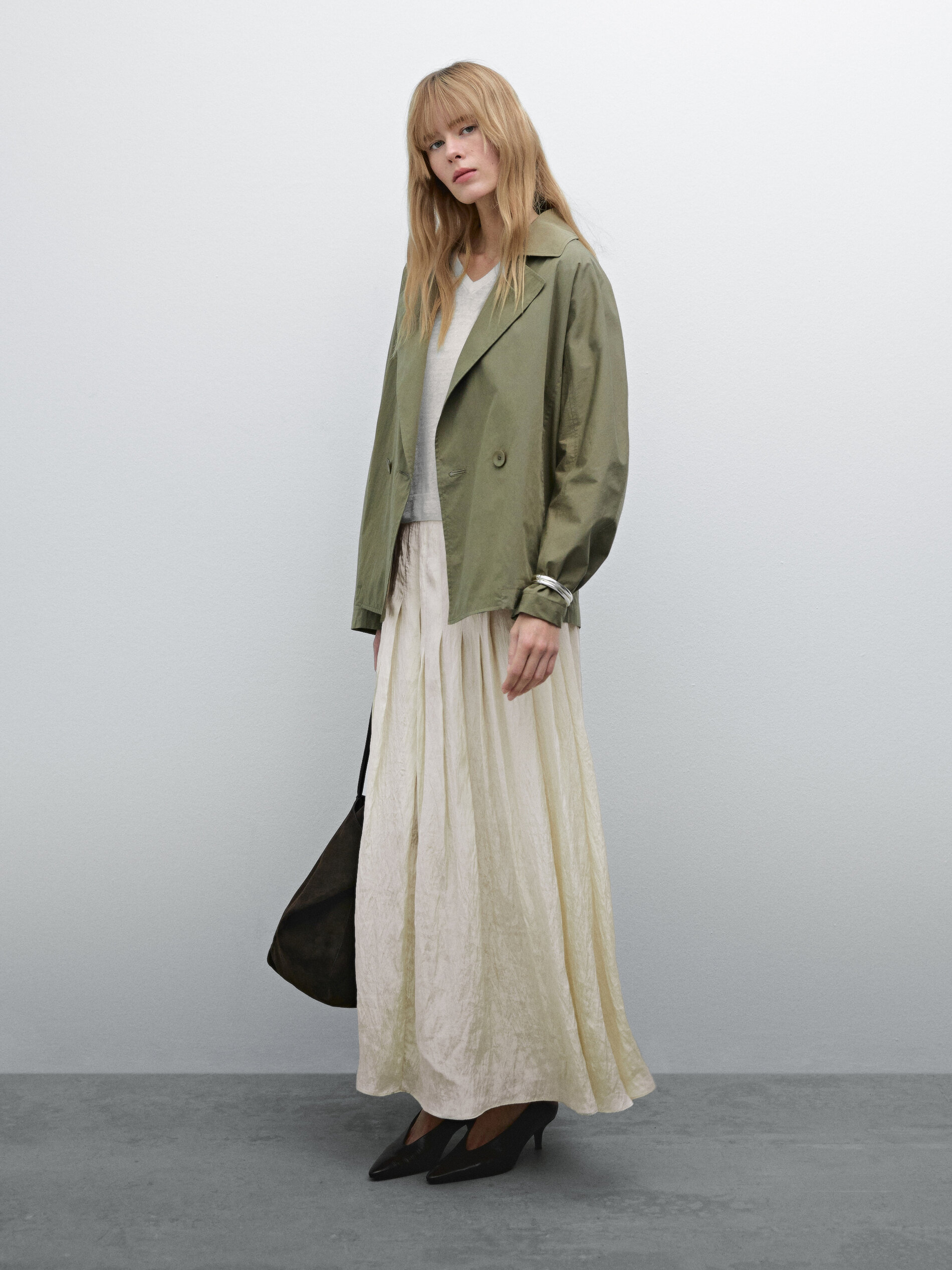 Jupe Midi Fluide Plissée - Blanc - 38 - Massimo Dutti - Femme