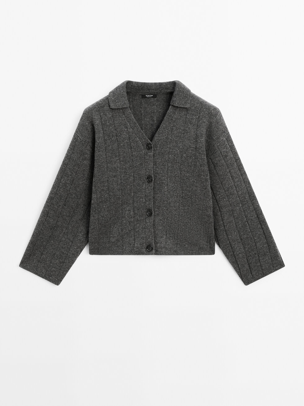 Knit cardigan with polo collar